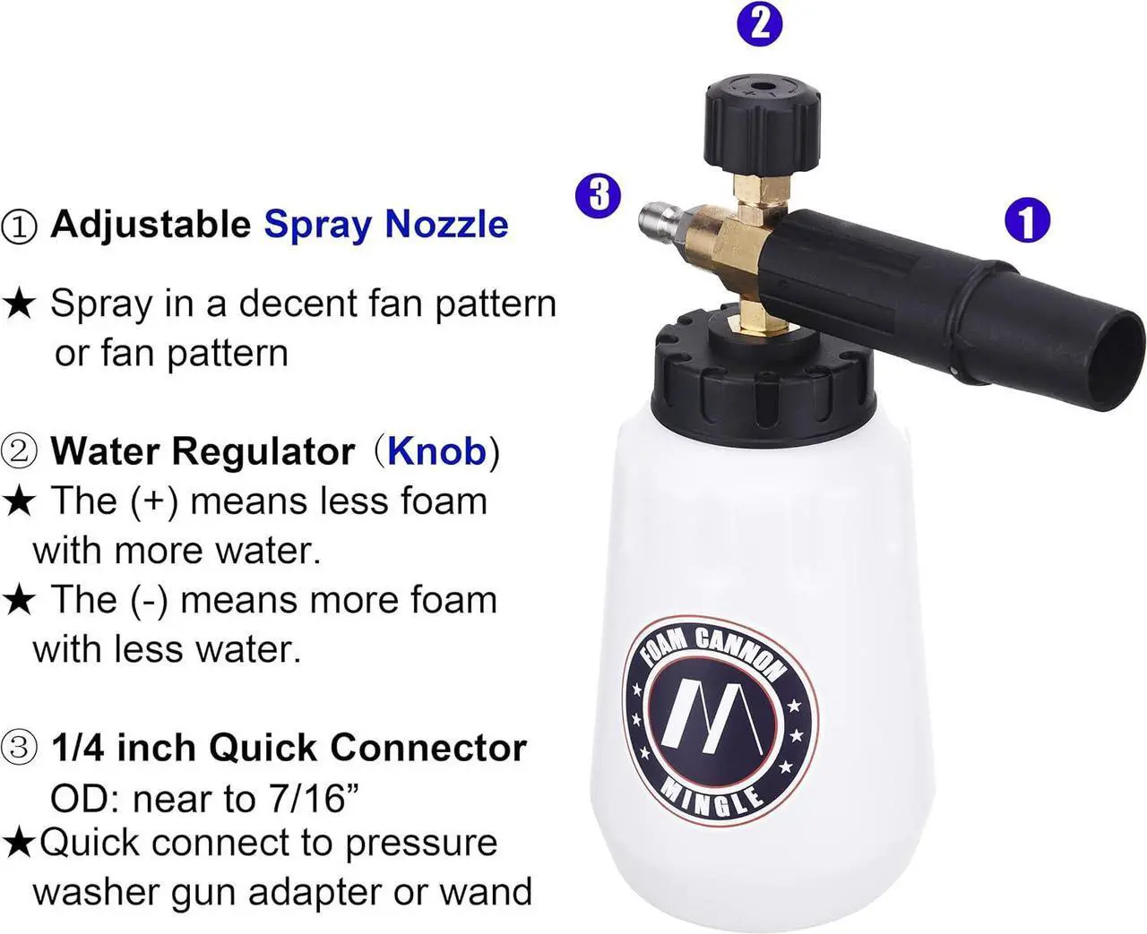 Alt view image 4 of 7 - Foam Cannon, Compatible with Portland Husky and Ryobi Pressure Washer, with 5 Nozzle Tips, 1/4 Inch Quick Connector