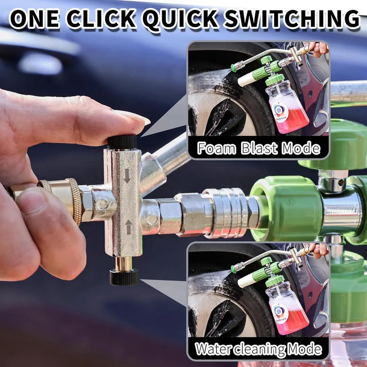 Alt view image 6 of 7 - Dual Connector Accessory with Pressure Washer Foam Cannon, Balabulala Pressure Washer Double Tip Attachment for Foam Blaster with with 5 Power Washer Sprayer Nozzles, 1/4" Quick Connect, 3600 PSI