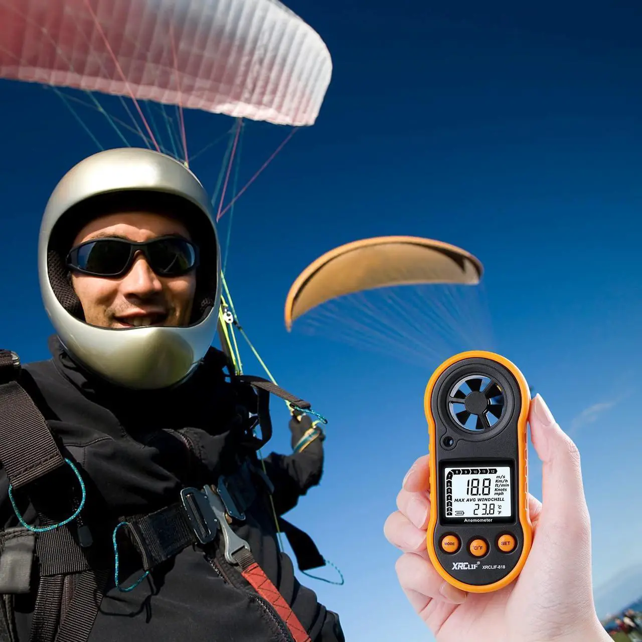Alt view image 7 of 7 - Digital Wind Speed Meter Anemometer Handheld Wind Gauges Air Flow Velocity Meter for Measuring Wind Chill Temperature Speed, Wind Meter Thermometer Gauge for Shooting Windsurfing Fishing Hunting