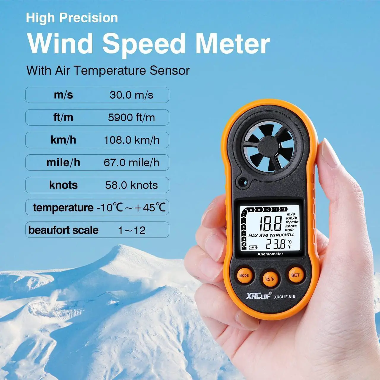 Alt view image 2 of 7 - Digital Wind Speed Meter Anemometer Handheld Wind Gauges Air Flow Velocity Meter for Measuring Wind Chill Temperature Speed, Wind Meter Thermometer Gauge for Shooting Windsurfing Fishing Hunting