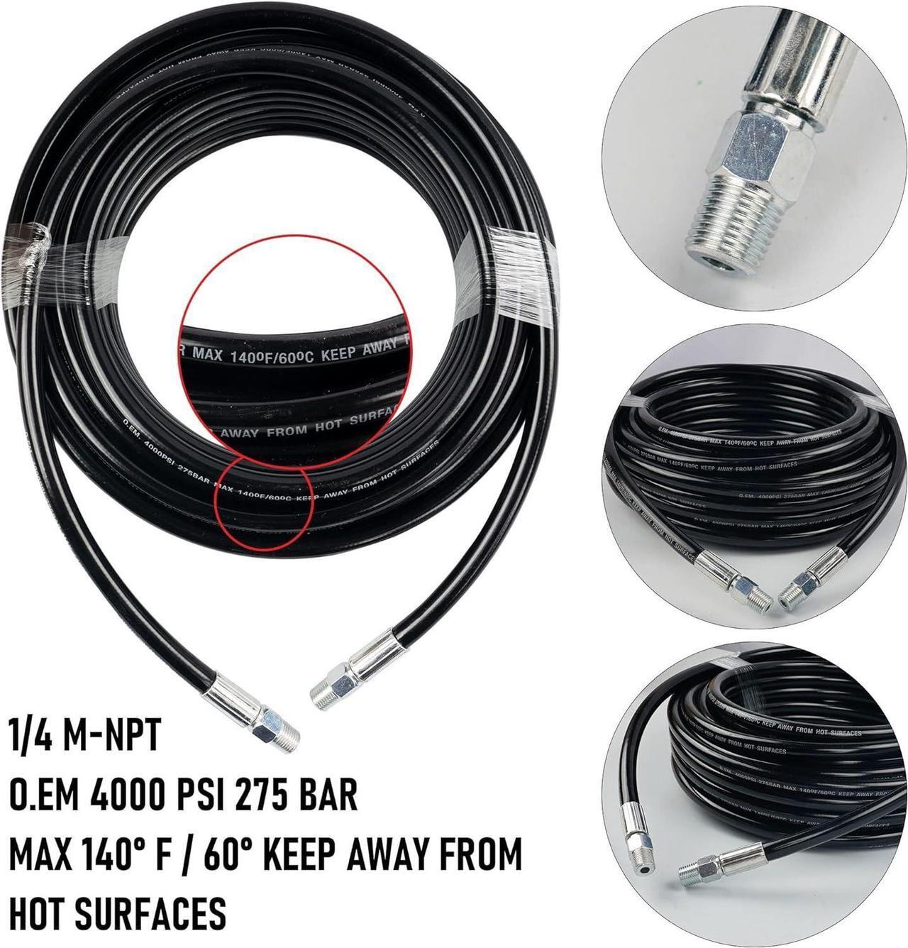 Alt view image 2 of 7 - Sewer Jetter Kit for Pressure Washer 200FT, Drain Cleaner Hose 1/4 Inch NPT, Orifice 4.0 Button Nose and Rotating Sewer Jetting Nozzle Spanner Tape Pearl Corsage Pin, 4000 PSI