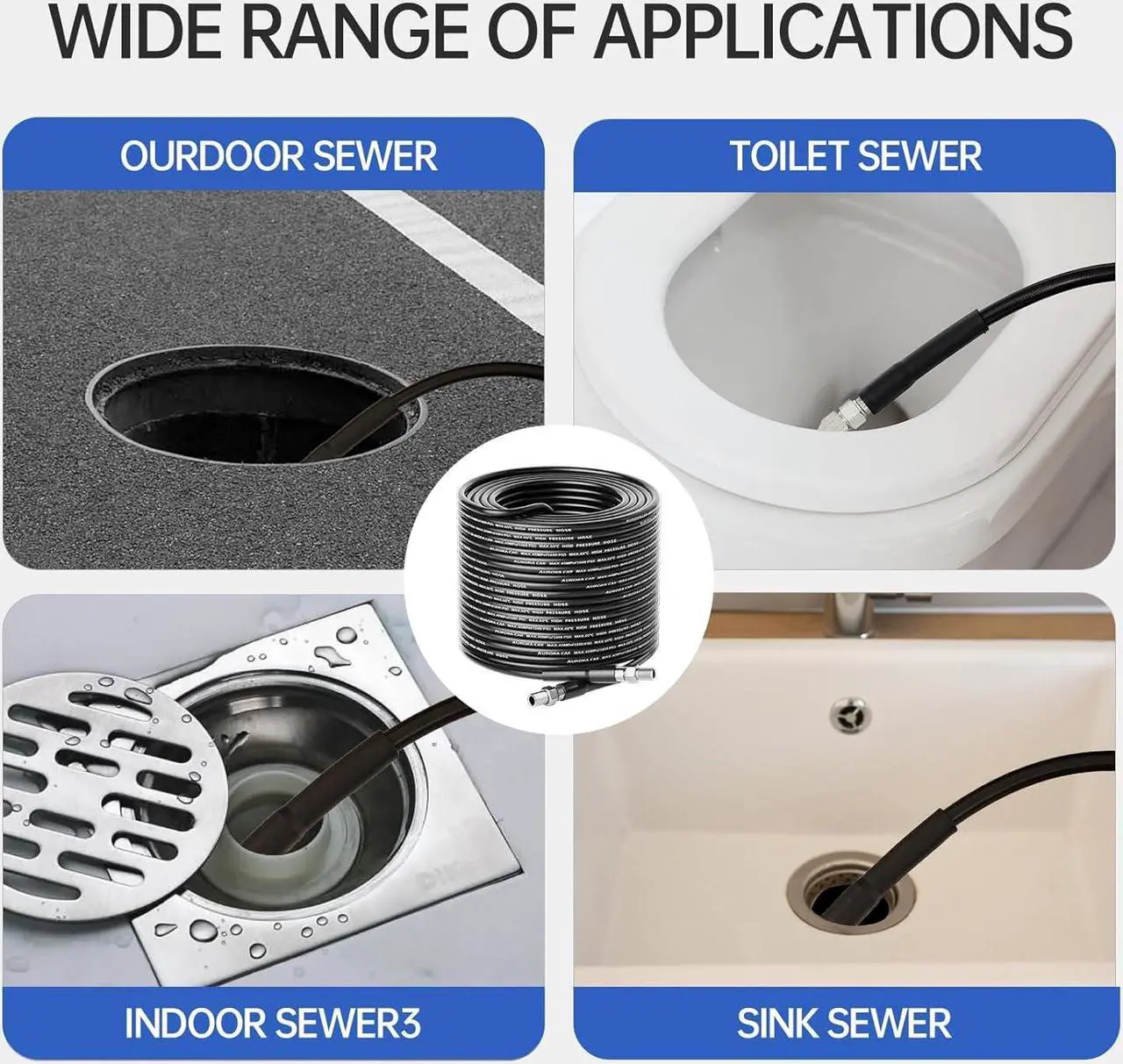 Alt view image 6 of 7 - Sewer Jetter Kit for Pressure Washer 100FT,Drain Cleaner Hose 1/4 Inch NPT Corner, Rotating and Button Nose Sewer Jetting Nozzle Kit Waterproof Tape Pearl Corsage Pin and Spanners,5800PSI