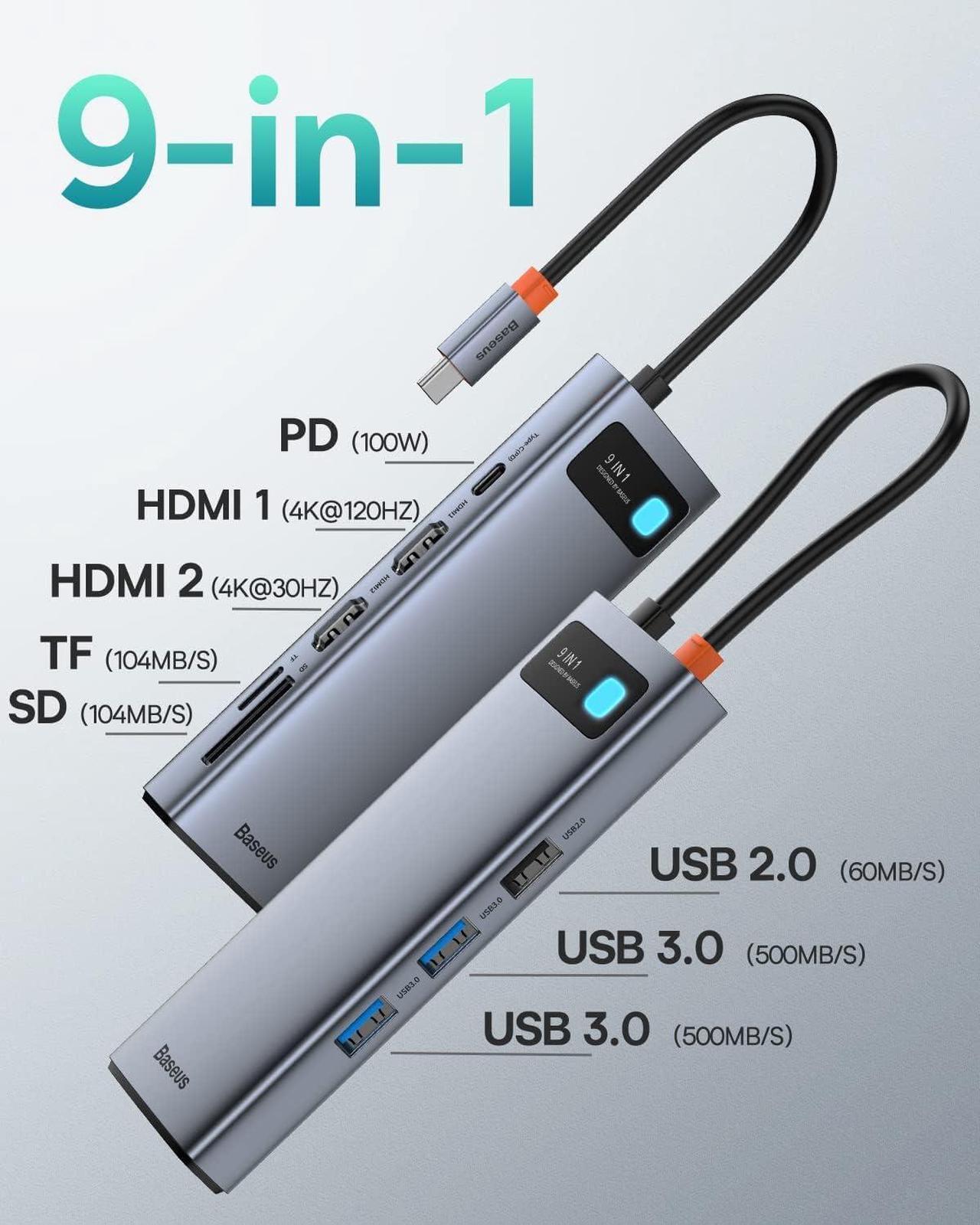 Alt view image 2 of 6 - Laptop Docking Station Dual Monitor 4K@120Hz, 9 in 1 USB C Hub with 2 HDMI, 1000Mbps LAN, Max 85W PD, 3 USB, SD Card Reader, USB C Dock Compatible with iPhone 15/Mac/Dell/HP/Surface/Steam Deck
