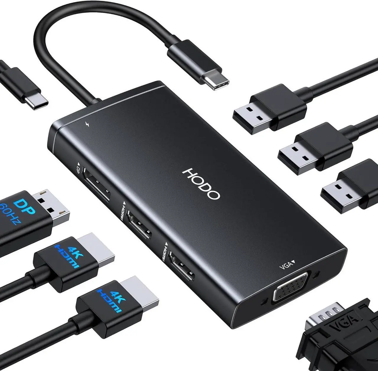 Main image of USB C Docking Station Dual Monitor Adapter for Dell HP, Laptop Docking Station 3 Monitors Quadruple Display USB C Hub Dongle to 4K HDMI+DisplayPort+VGA,3 USB2.0,100W PD, 8 in 1 USB C Dock