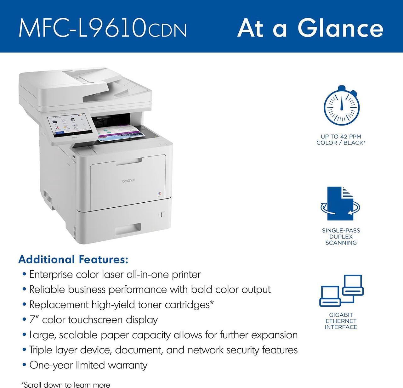 Alt view image 4 of 4 - Brother MFCL9610CDN Enterprise Color Laser AllinOne Printer with Fast Printing, Large Paper Capacity, and Advanced Security Features