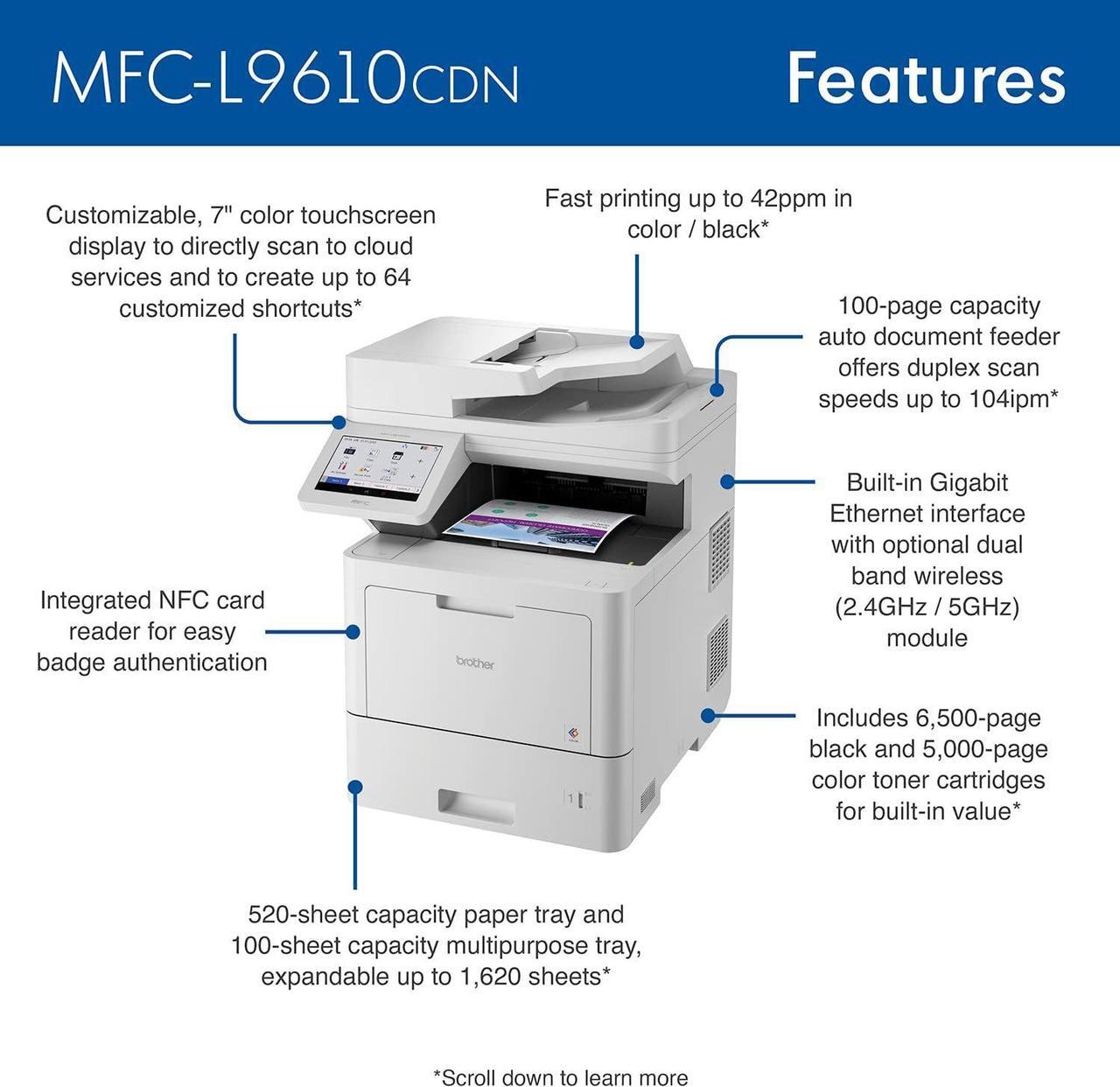 Alt view image 3 of 4 - Brother MFCL9610CDN Enterprise Color Laser AllinOne Printer with Fast Printing, Large Paper Capacity, and Advanced Security Features