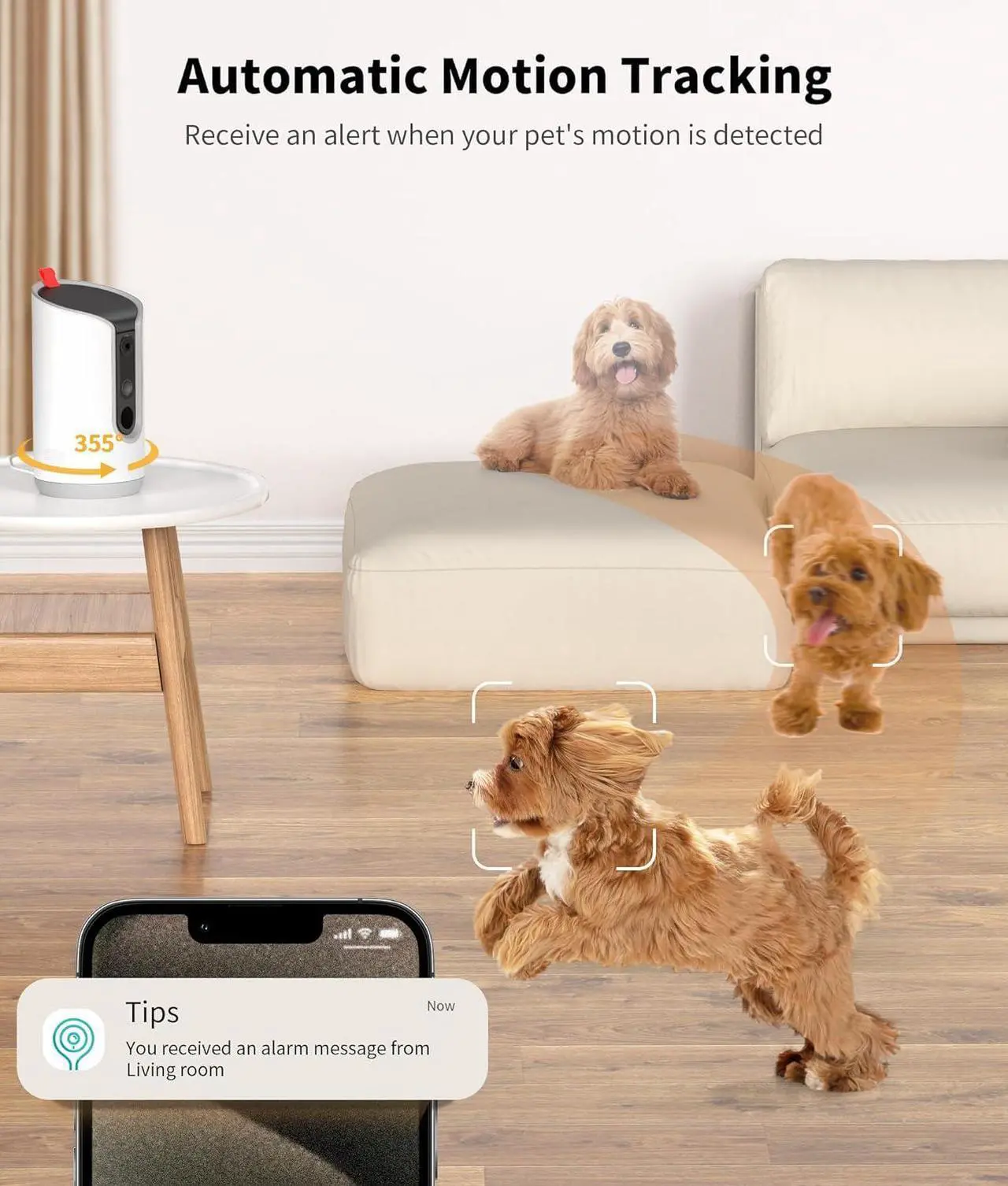 Alt view image 6 of 7 - 2K Pet Camera Treat Dispenser, 360°View Dog Camera with Phone App, 5G&2.4G WiFi 2-Way Talk Pet Camera Indoor for Cats Remote Treat Tossing, Motion Alerts, Auto Tracking