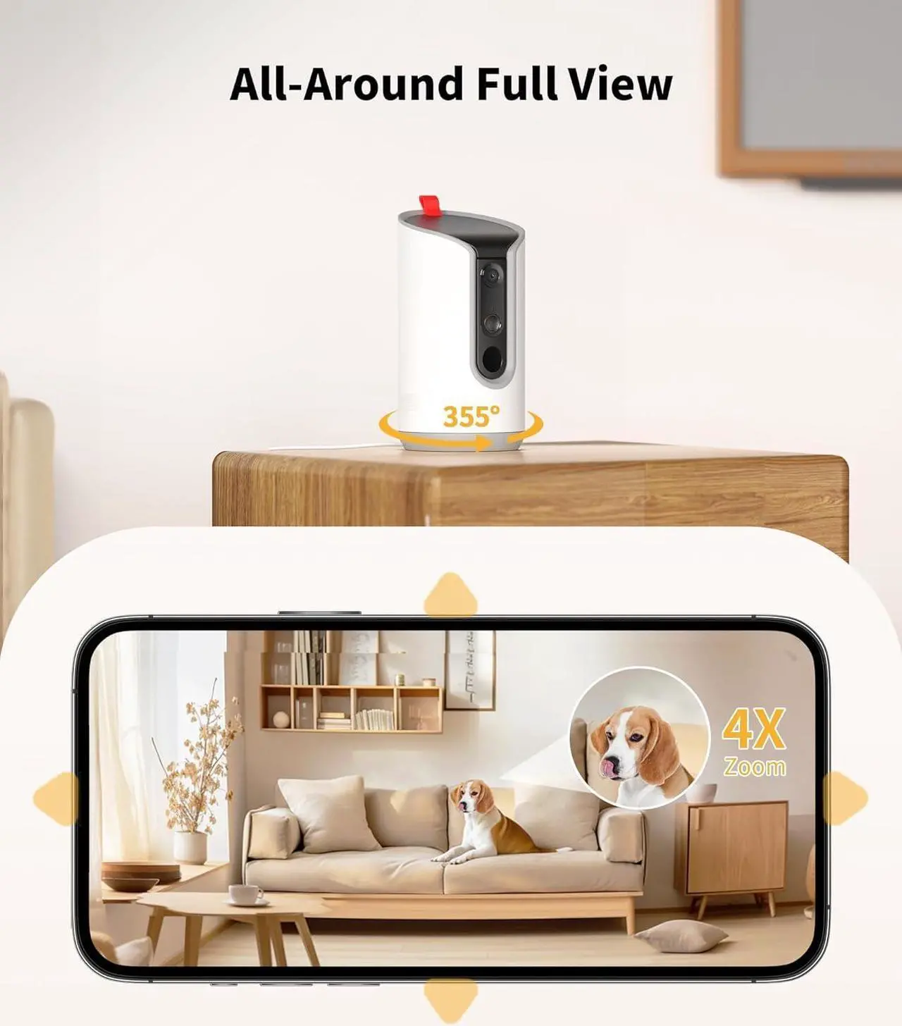 Alt view image 4 of 7 - 2K Pet Camera Treat Dispenser, 360°View Dog Camera with Phone App, 5G&2.4G WiFi 2-Way Talk Pet Camera Indoor for Cats Remote Treat Tossing, Motion Alerts, Auto Tracking