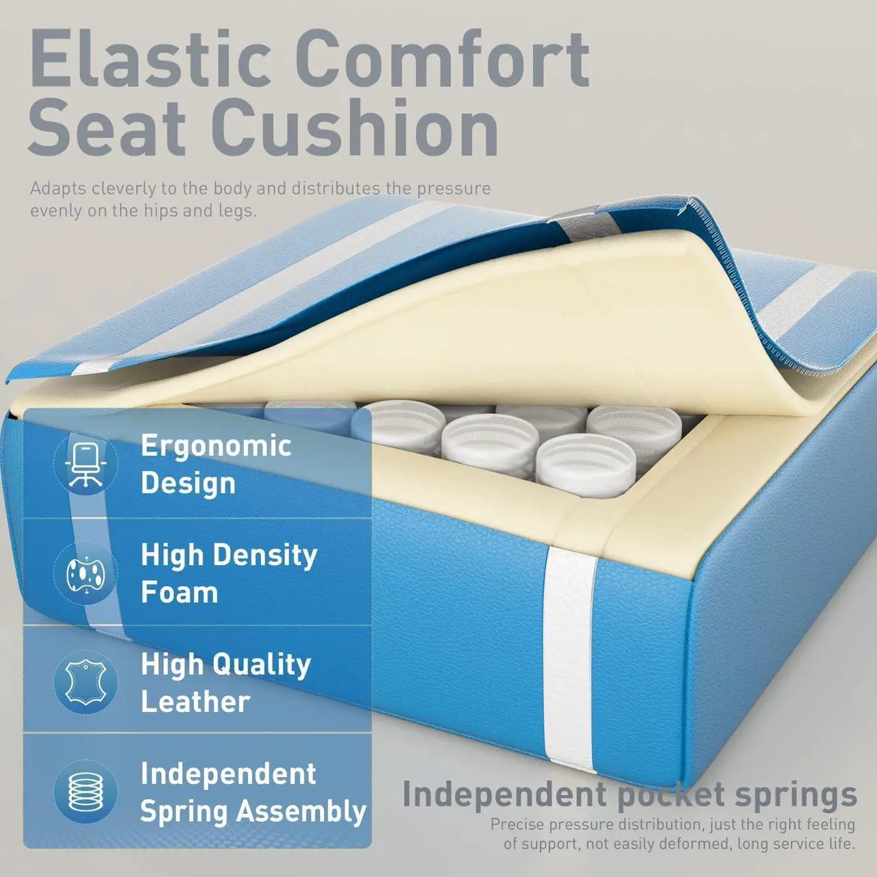 Alt view image 6 of 7 - Gaming Chair with Pocket Spring Cushion, Video Game Chair, Gaming Computer Chair, Ergonomic Chairs for Adults with Headrest and Lumbar Support, Swivel PU Leather Office Chair, White & Blue