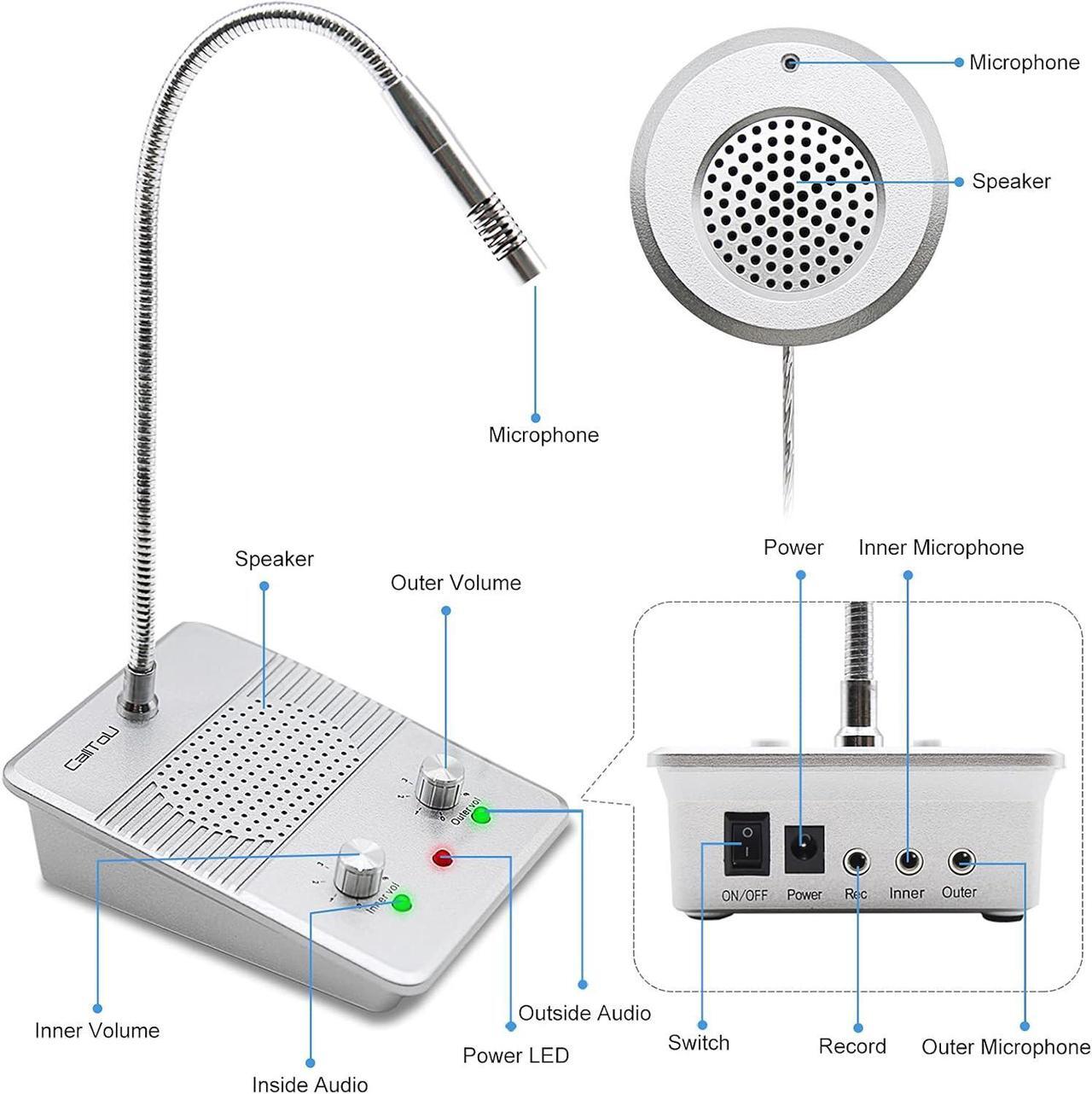 Alt view image 4 of 7 - Window Speaker Intercom System,Anti-Interference Intercommunication Talk Through Glass Window,Intercom System for Business,Bank,Office,Hospital,Counter,Store,Station,Medical Center,White