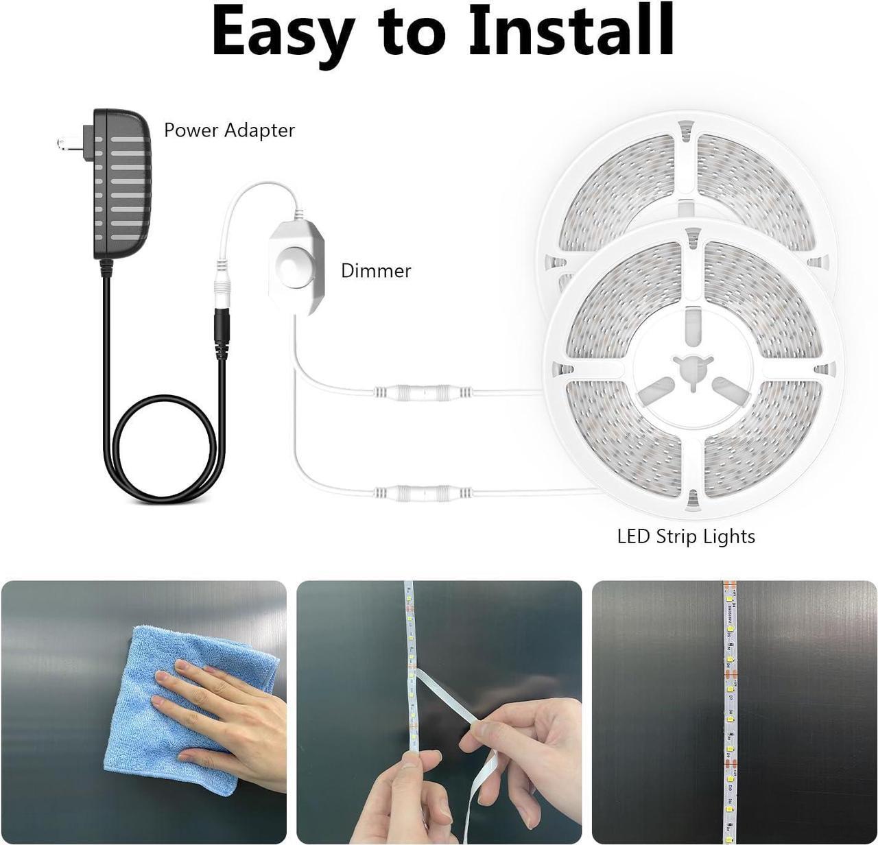 Alt view image 4 of 7 - White LED Strip Lights 50ft Dimmable Bright 24V Led Light Strip 6500K Daylight White 900 LEDs Lights for Bedroom, Mirror, Kitchen, Strong Adhesive(2 Rolls of 25ft)
