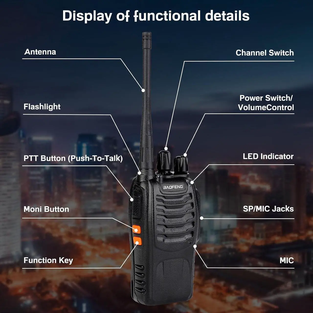 Alt view image 3 of 6 - Walkie Talkies 888S Rechargeable Long Range with Earpieces for Adults, 16 Channel Professional Radio Handheld Two Way Radios Li-ion Battery and Charger Included (6pack with 6earpiece)