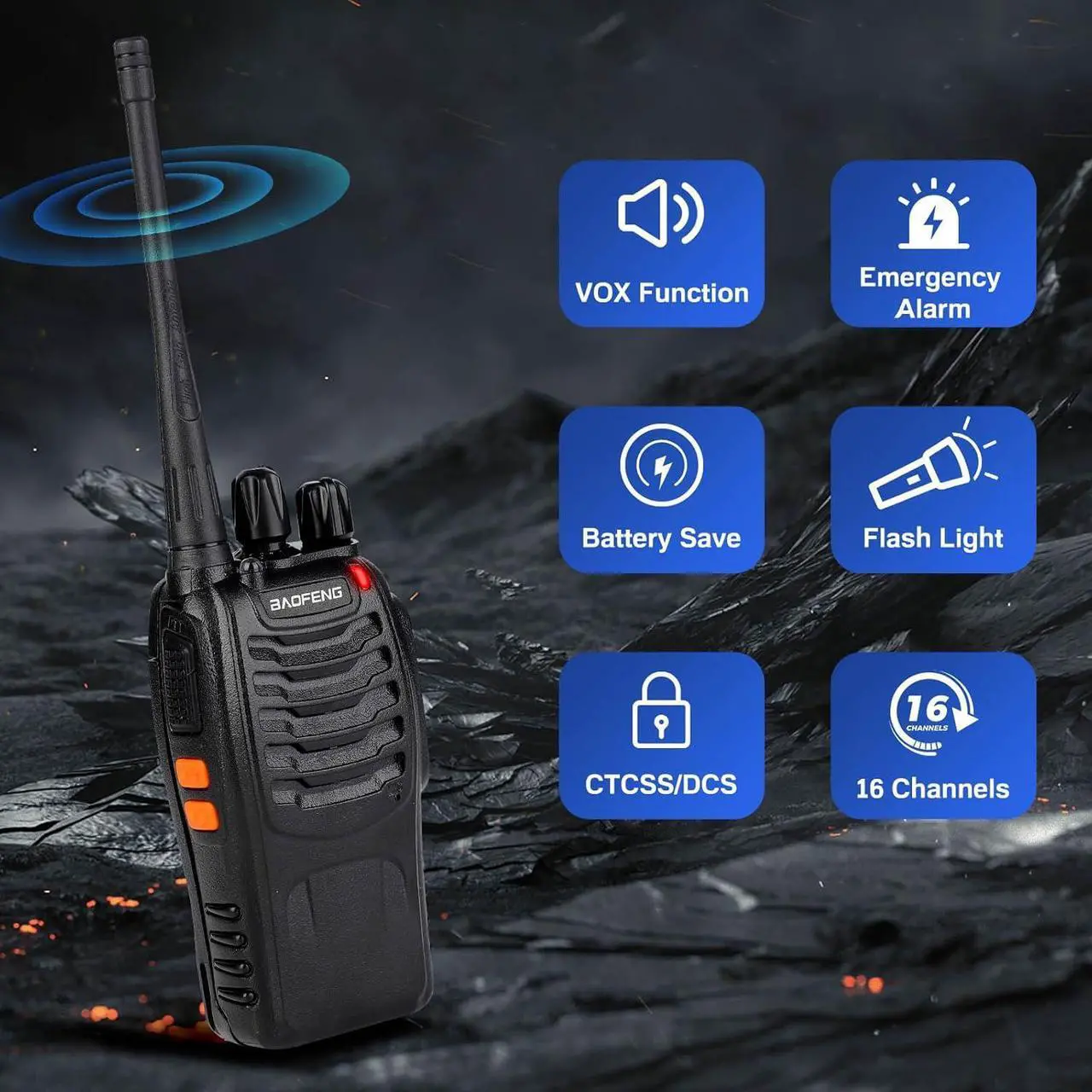 Alt view image 6 of 6 - Walkie Talkies 888S Rechargeable Long Range with Earpieces for Adults, 16 Channel Professional Radio Handheld Two Way Radios Li-ion Battery and Charger Included (6pack with 6earpiece)