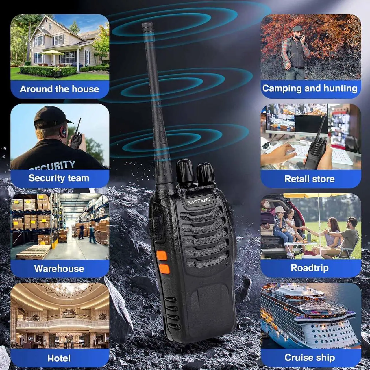 Alt view image 5 of 6 - Walkie Talkies 888S Rechargeable Long Range with Earpieces for Adults, 16 Channel Professional Radio Handheld Two Way Radios Li-ion Battery and Charger Included (6pack with 6earpiece)