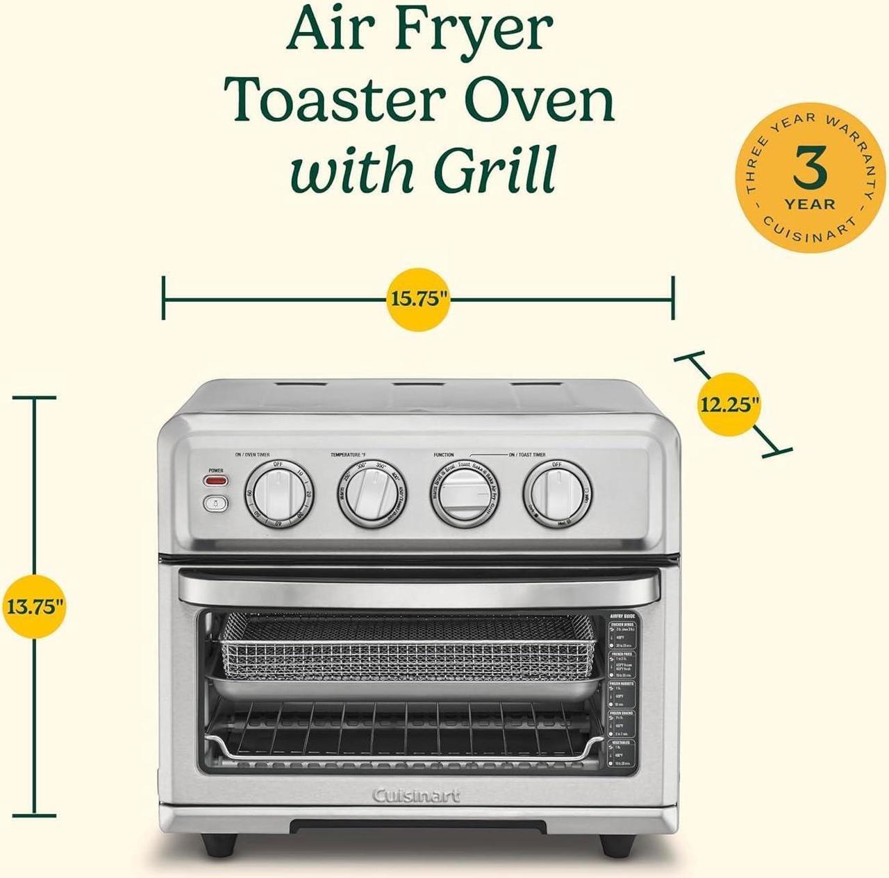 Alt view image 7 of 7 - Cuisinart Air Fryer + Convection Toaster Oven, 8-1 Oven with Bake, Grill, Broil & Warm Options, Stainless Steel, TOA-70