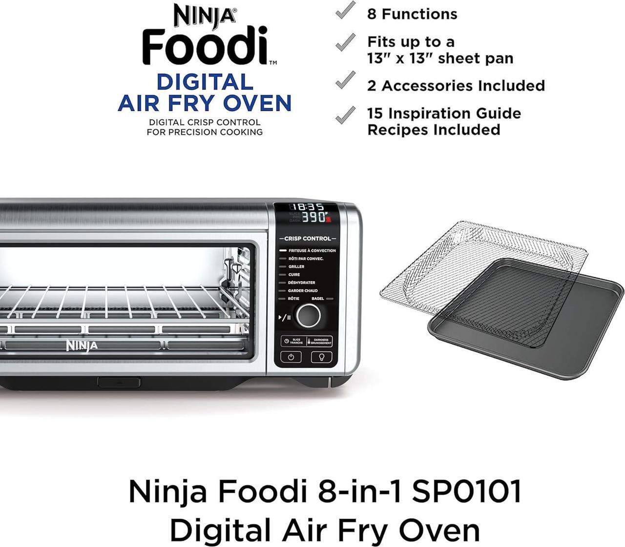 Alt view image 2 of 7 - Ninja SP101 Digital Air Fry Countertop Oven with 8-in-1 Functionality, Flip Up & Away Capability for Storage Space, with Air Fry Basket, Wire Rack & Crumb Tray, Silver