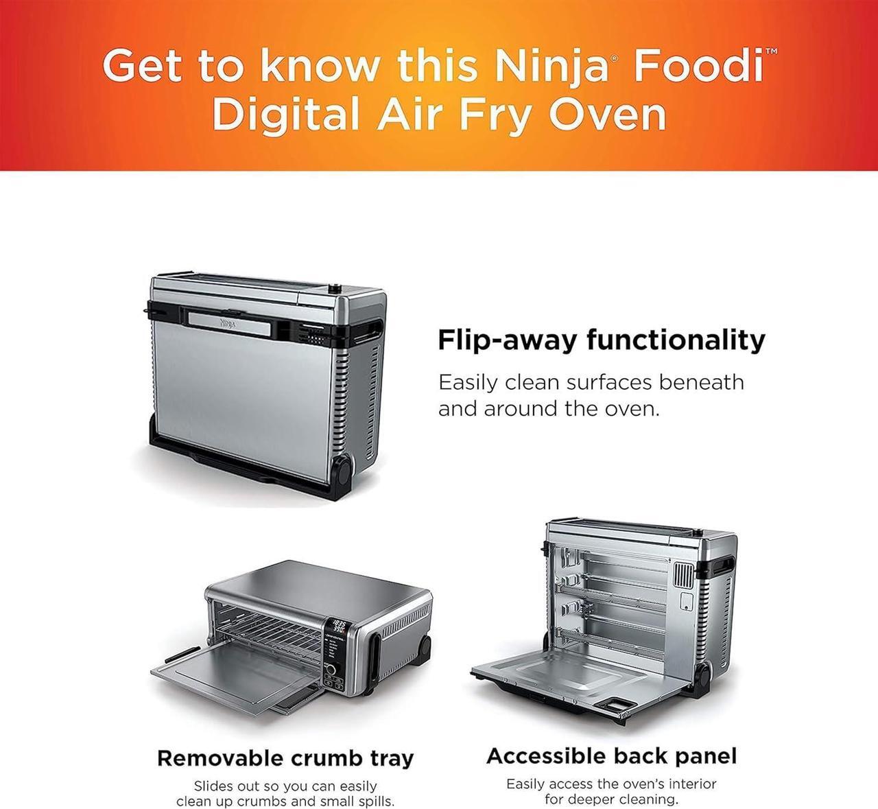 Alt view image 4 of 7 - Ninja SP101 Digital Air Fry Countertop Oven with 8-in-1 Functionality, Flip Up & Away Capability for Storage Space, with Air Fry Basket, Wire Rack & Crumb Tray, Silver