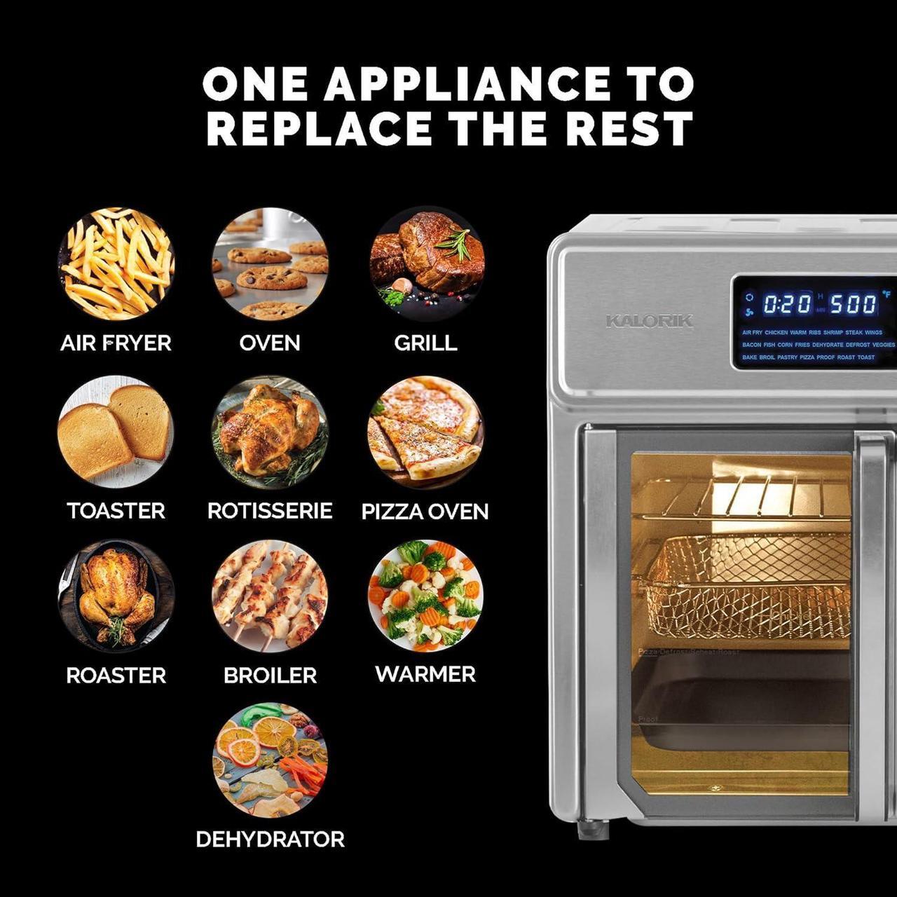 Alt view image 4 of 7 - Kalorik MAXX® Digital Air Fryer Oven, 26 Quart, 10-in-1 Countertop Toaster Oven & Air Fryer Combo-21 Presets up to 500 degrees, Includes 9 Accessories & Cookbook