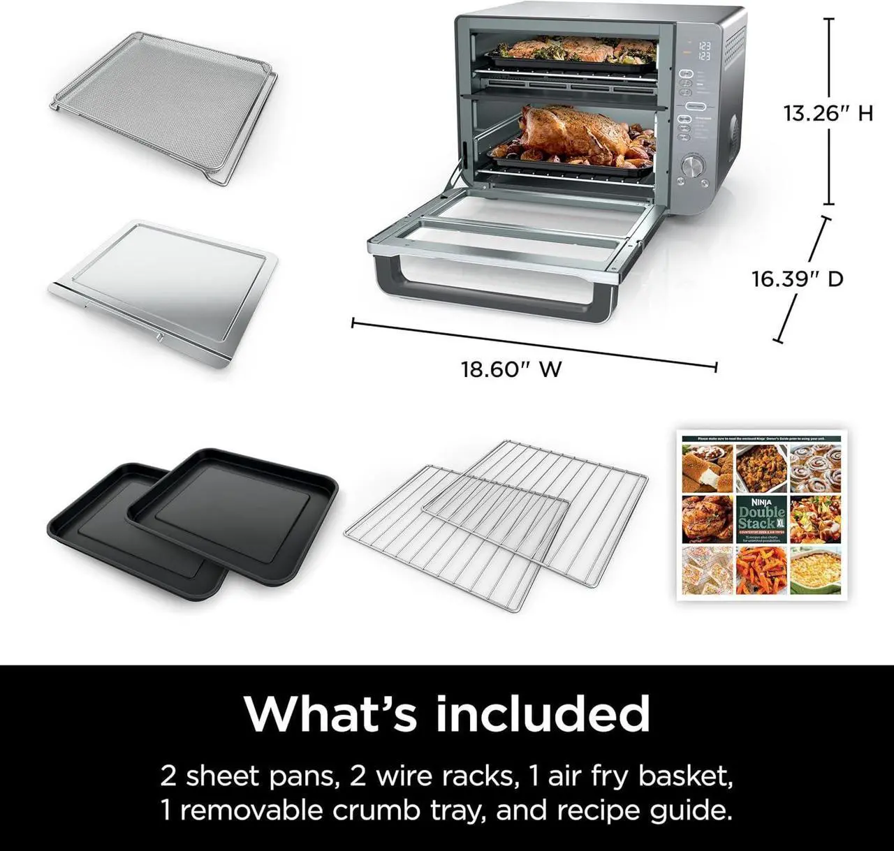 Alt view image 2 of 7 - Ninja Double Stack XL Countertop Oven & Air Fryer, 12-in-1, Flexdoor, FlavorSeal, SMART FINISH with DualZone Technology, Countertop Oven, Air Fryer, Bake, Broil, Reheat, Pizza, Stainless Steel, DCT601