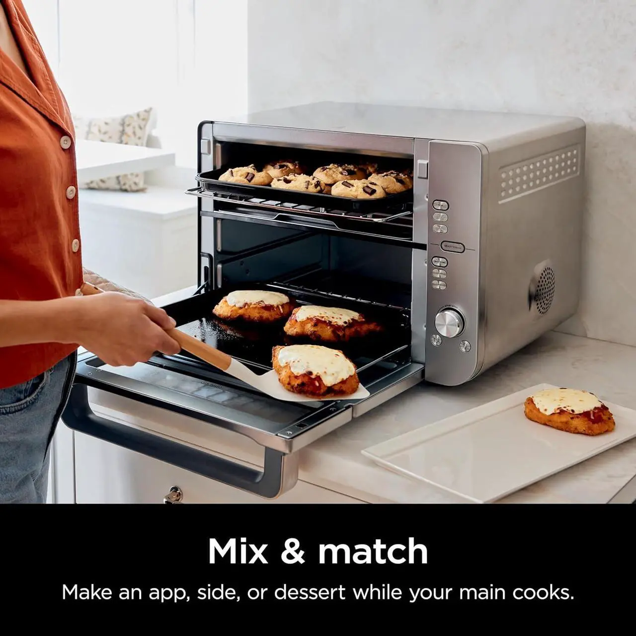 Alt view image 5 of 7 - Ninja Double Stack XL Countertop Oven & Air Fryer, 12-in-1, Flexdoor, FlavorSeal, SMART FINISH with DualZone Technology, Countertop Oven, Air Fryer, Bake, Broil, Reheat, Pizza, Stainless Steel, DCT601