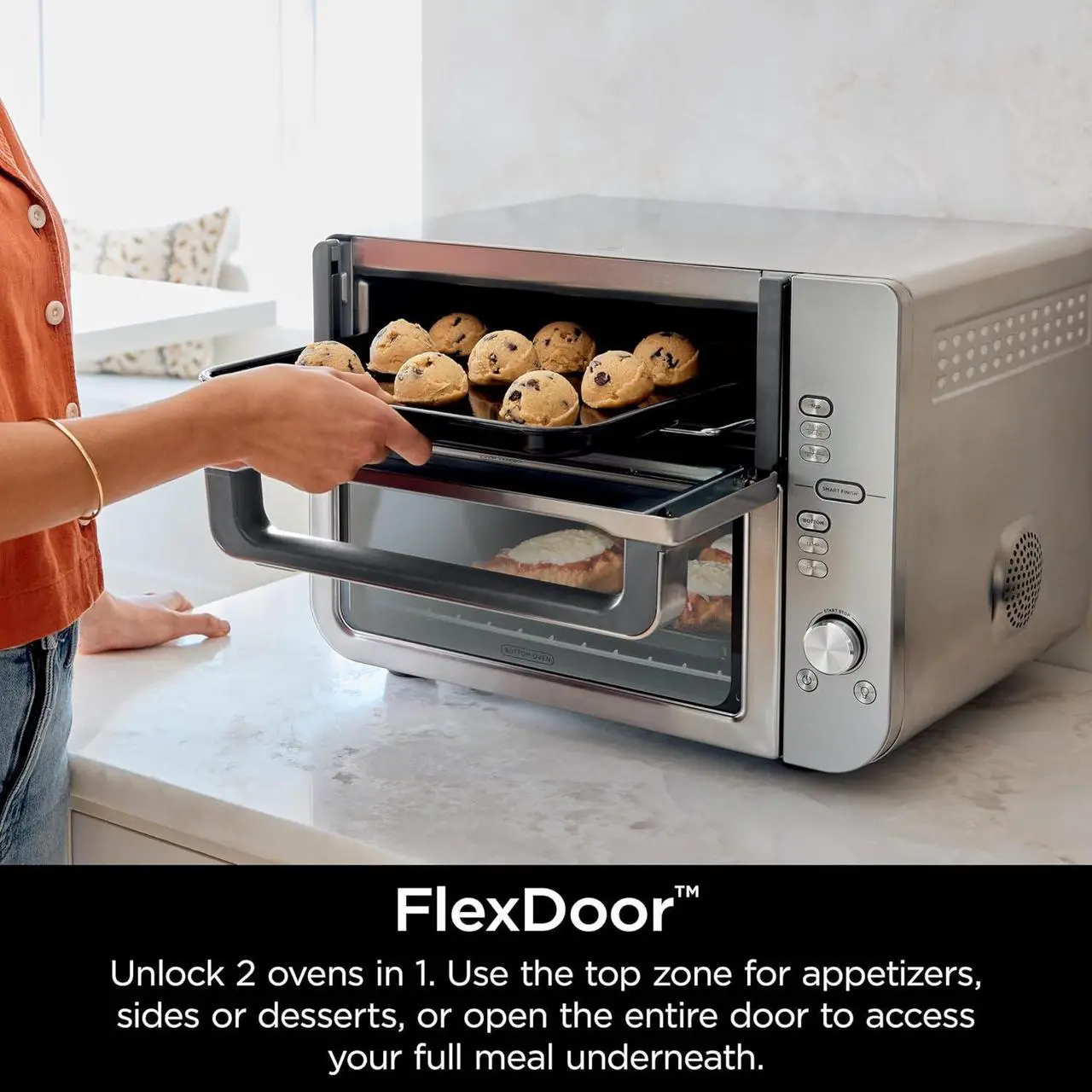 Alt view image 4 of 7 - Ninja Double Stack XL Countertop Oven & Air Fryer, 12-in-1, Flexdoor, FlavorSeal, SMART FINISH with DualZone Technology, Countertop Oven, Air Fryer, Bake, Broil, Reheat, Pizza, Stainless Steel, DCT601