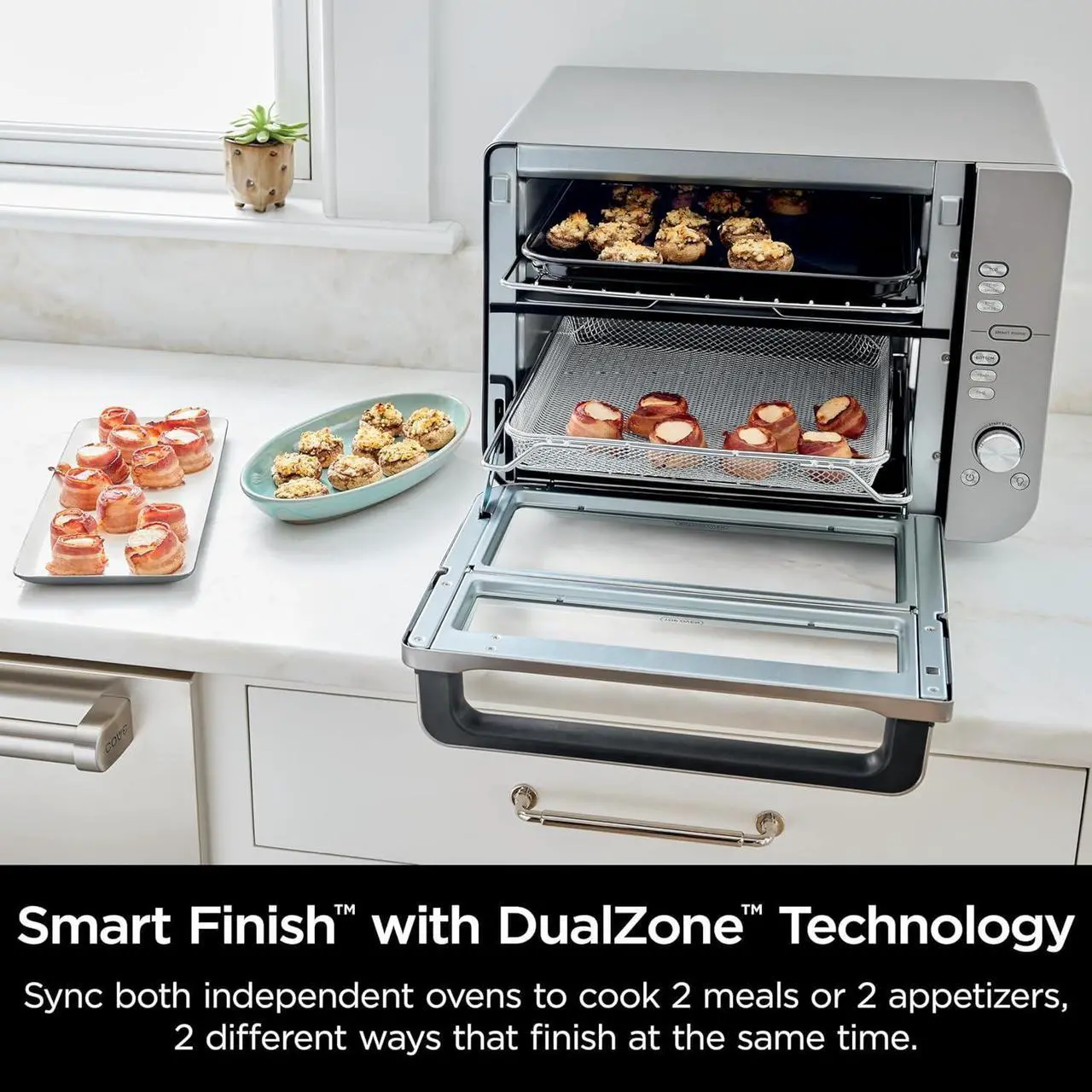 Alt view image 3 of 7 - Ninja Double Stack XL Countertop Oven & Air Fryer, 12-in-1, Flexdoor, FlavorSeal, SMART FINISH with DualZone Technology, Countertop Oven, Air Fryer, Bake, Broil, Reheat, Pizza, Stainless Steel, DCT601