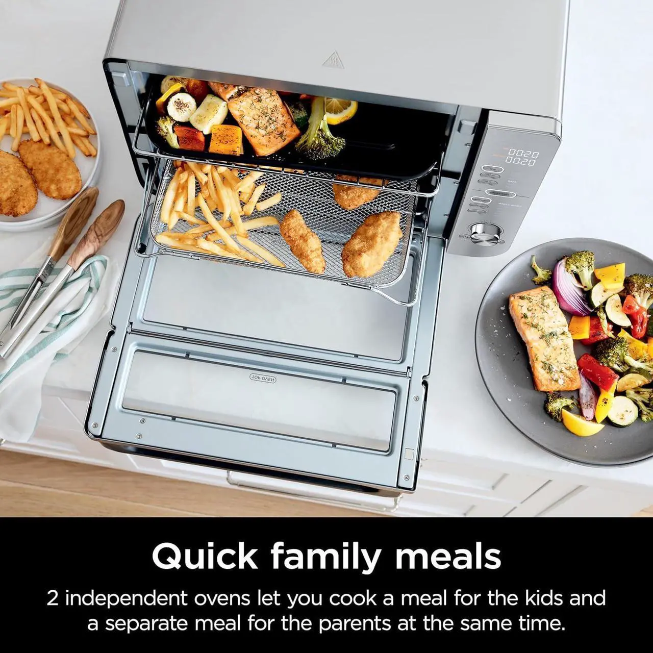 Alt view image 6 of 7 - Ninja Double Stack XL Countertop Oven & Air Fryer, 12-in-1, Flexdoor, FlavorSeal, SMART FINISH with DualZone Technology, Countertop Oven, Air Fryer, Bake, Broil, Reheat, Pizza, Stainless Steel, DCT601