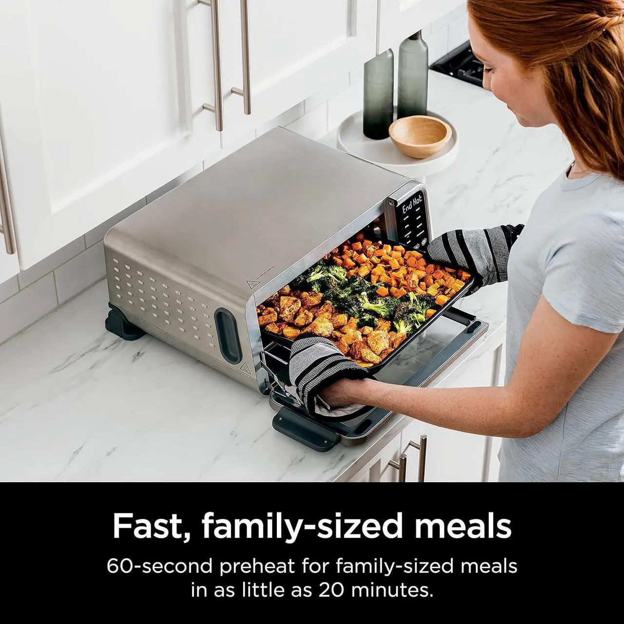 Alt view image 3 of 7 - Ninja SP201 Digital Air Fry Pro Countertop 8-in-1 Oven with Extended Height, XL Capacity, Flip Up & Away Capability for Storage Space, with Air Fry Basket, Wire Rack & Crumb Tray, Silver