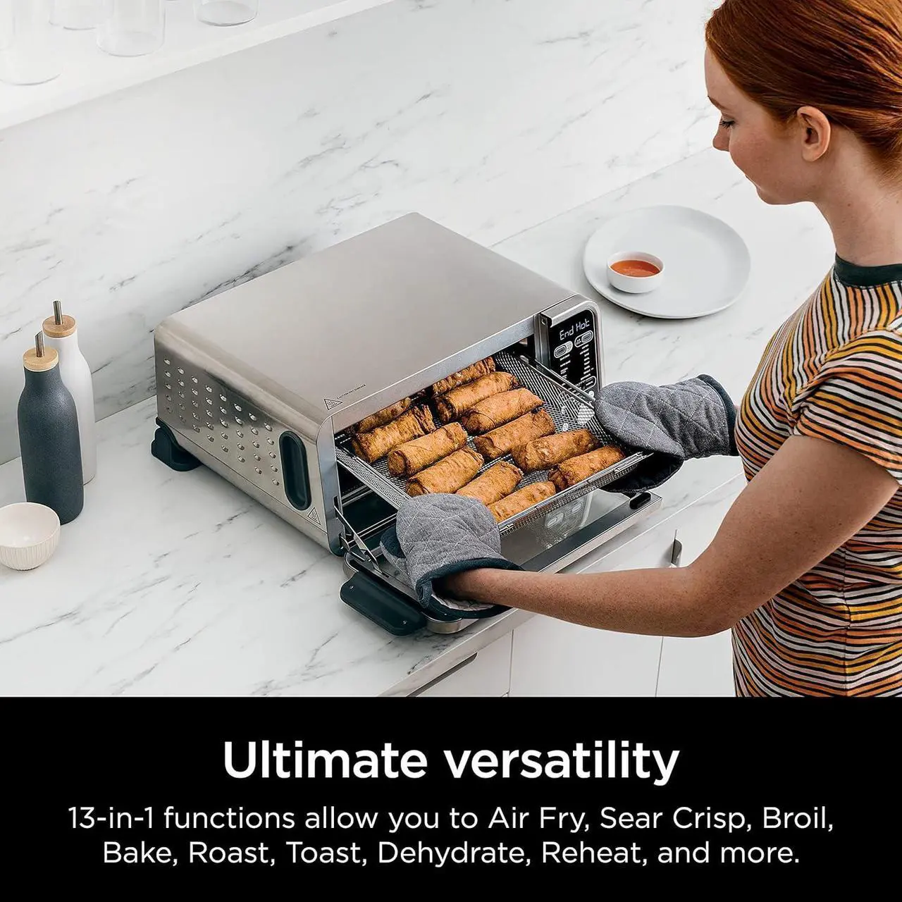 Alt view image 2 of 7 - Ninja, Toaster Oven, Air Fryer, Thermometer, Toaster Oven Air Fryer Combo, Stainless Steel, Quick meals, Fries, Frozen Food, Air Fry, Dehydrate, Reheat, 13-in-1,Less Oil, Flip Away Oven, Foodi, SP351