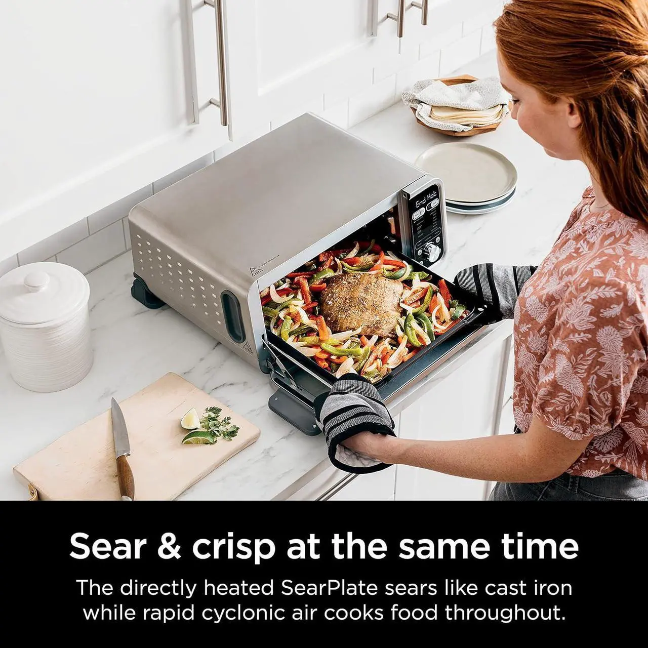 Alt view image 6 of 7 - Ninja, Toaster Oven, Air Fryer, Thermometer, Toaster Oven Air Fryer Combo, Stainless Steel, Quick meals, Fries, Frozen Food, Air Fry, Dehydrate, Reheat, 13-in-1,Less Oil, Flip Away Oven, Foodi, SP351