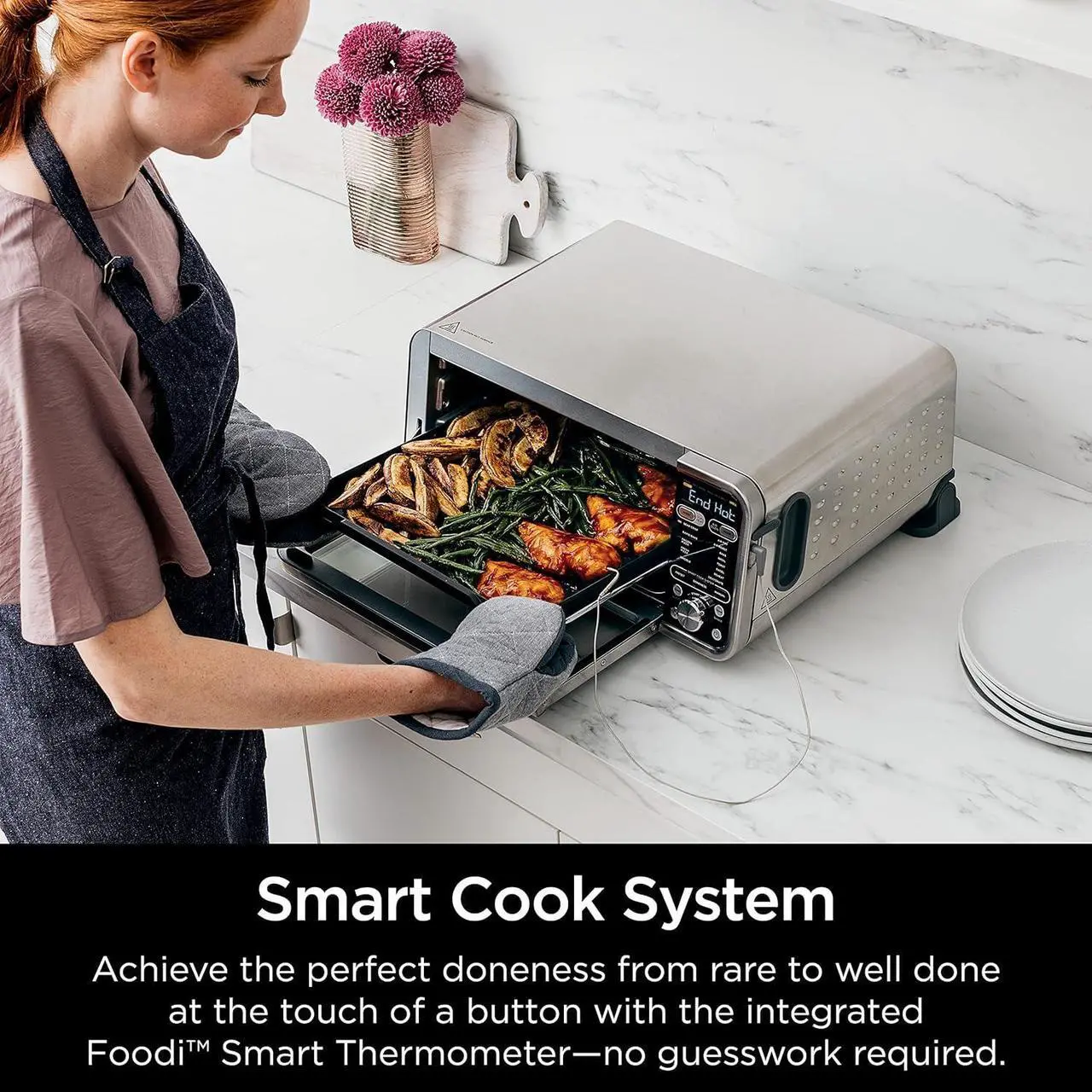 Alt view image 4 of 7 - Ninja, Toaster Oven, Air Fryer, Thermometer, Toaster Oven Air Fryer Combo, Stainless Steel, Quick meals, Fries, Frozen Food, Air Fry, Dehydrate, Reheat, 13-in-1,Less Oil, Flip Away Oven, Foodi, SP351