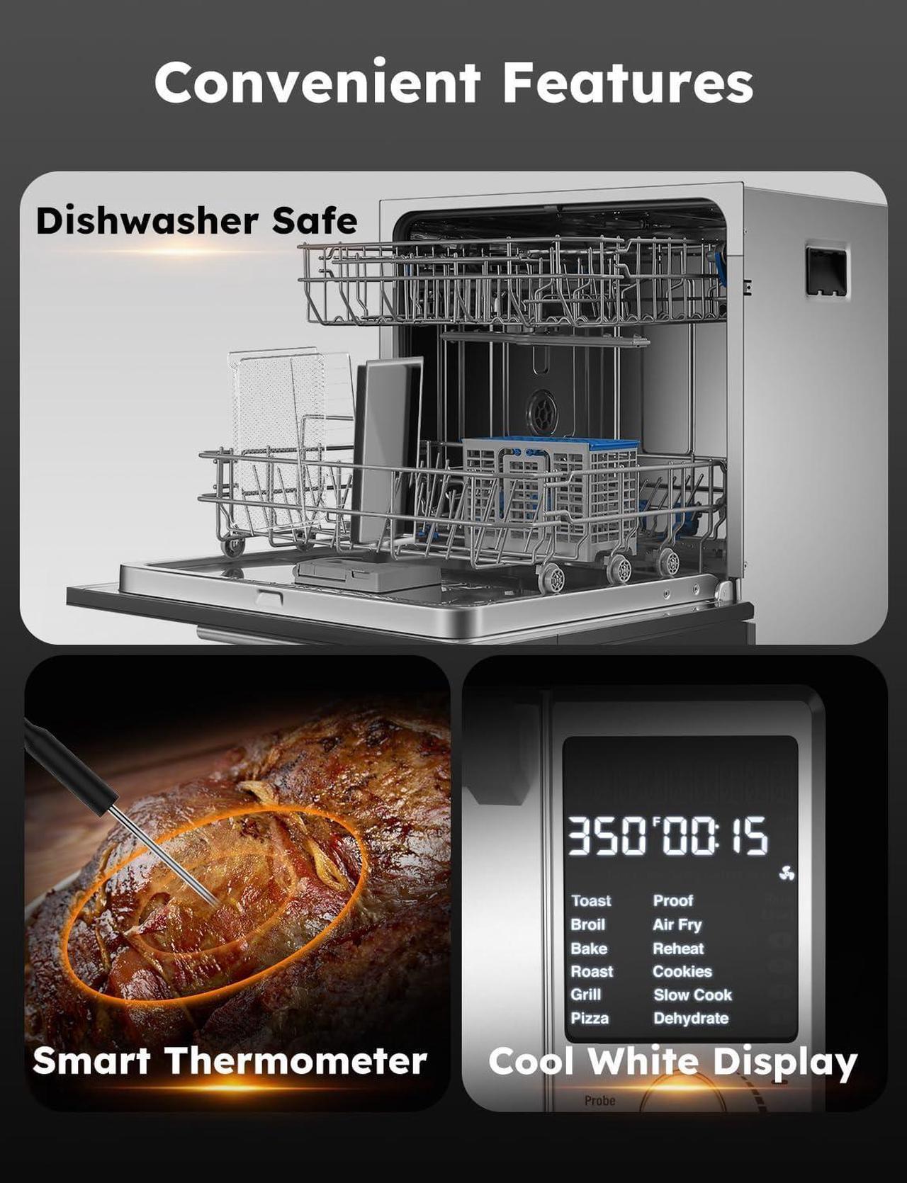 Alt view image 7 of 7 - Nuwave Bravo Pro Smart Toaster Oven Countertop, True Air Fryer Combo w/Improved 100% Convection, 35% Crispier, 112 Presets, Customizable Pizza Zones, Integrated Probe, PFAS Free, 30QT, Stainless Steel