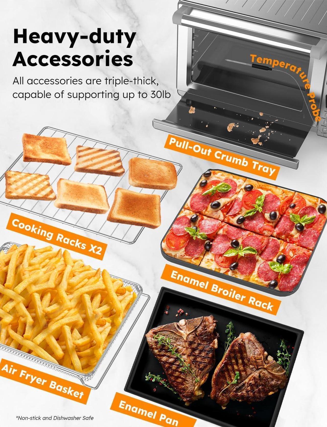Alt view image 6 of 7 - Nuwave Bravo Pro Smart Toaster Oven Countertop, True Air Fryer Combo w/Improved 100% Convection, 35% Crispier, 112 Presets, Customizable Pizza Zones, Integrated Probe, PFAS Free, 30QT, Stainless Steel