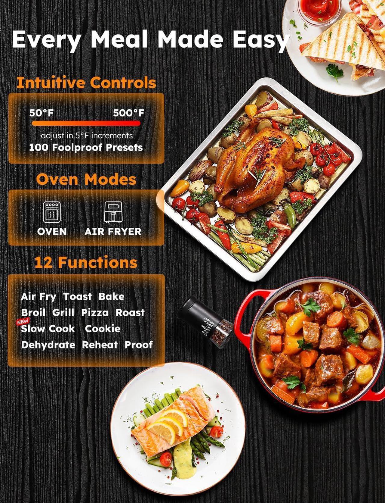 Alt view image 3 of 7 - Nuwave Bravo Pro Smart Toaster Oven Countertop, True Air Fryer Combo w/Improved 100% Convection, 35% Crispier, 112 Presets, Customizable Pizza Zones, Integrated Probe, PFAS Free, 30QT, Stainless Steel