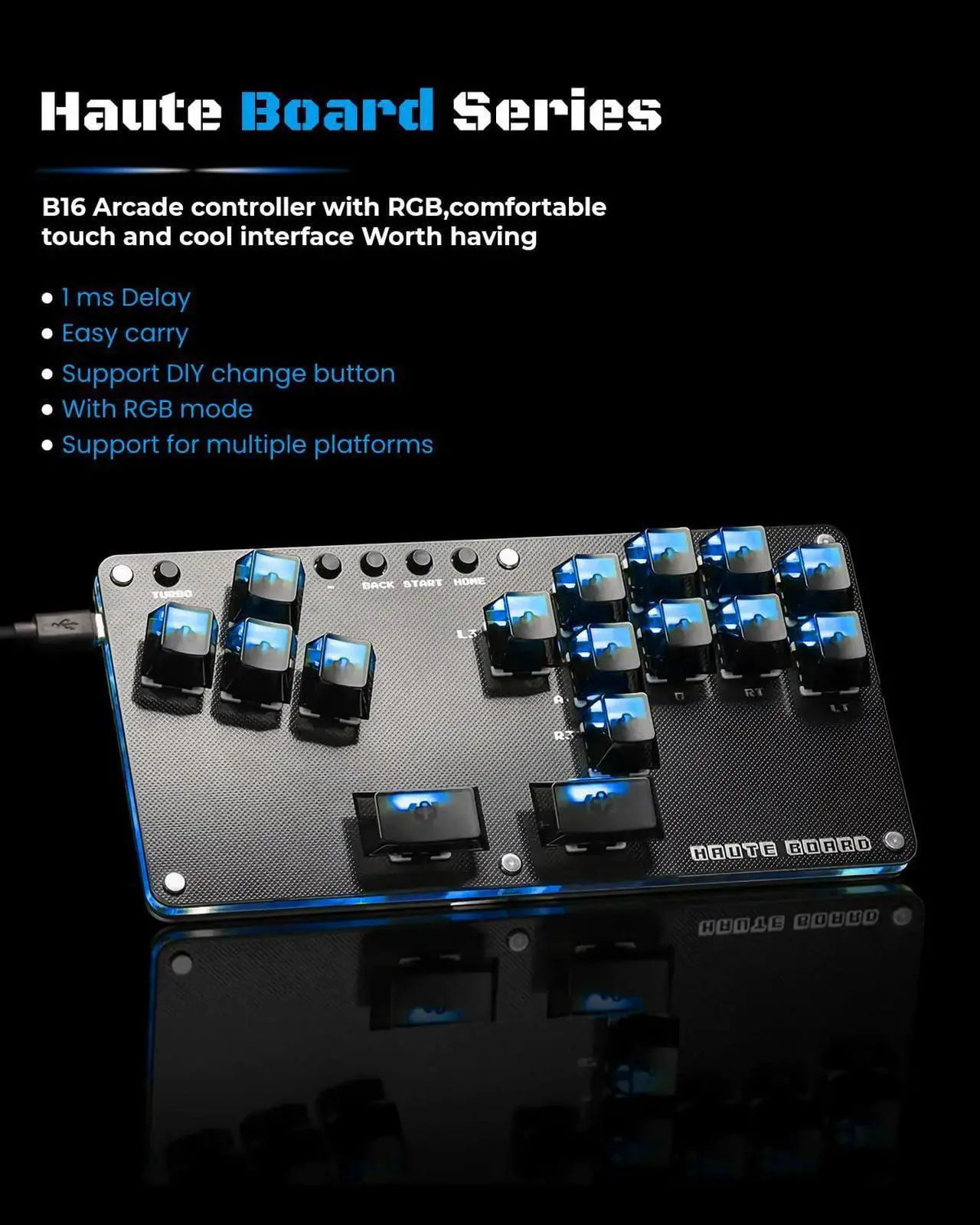 Alt view image 2 of 7 - Haute42 16Key All-Button Arcade Controller Gamerfinger with Turbo Functions,Arcade Stick Street Fight Mini Plus Controller for PC/Ps3/Ps4/Switch Game Keyboard-Supports Hot Swap & SOCD