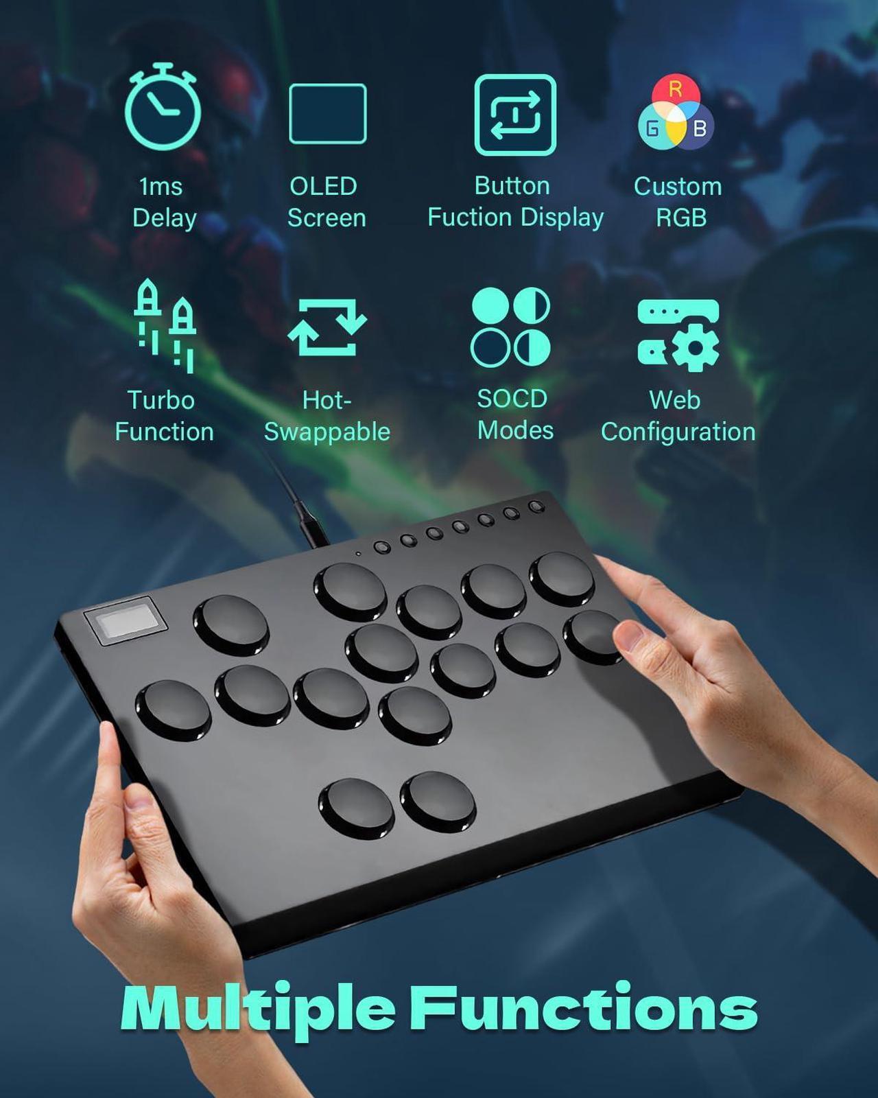 Alt view image 3 of 7 - Haute42 All Metal Arcade Stick M16, All-Button Arcade Controller for Switch, PC, PS4, PS3, Steam Deck, Arcade Fight Stick Joystick with Turbo & Custom RGB, Supports Hot-Swap & SOCD