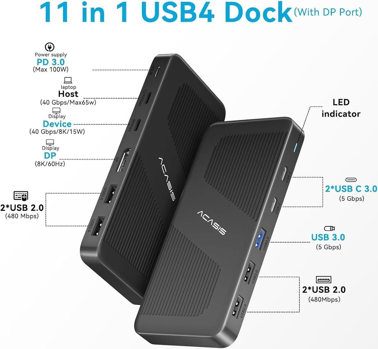 Alt view image 2 of 7 - Thunderbolt 4 Dock - with DP Port, PD 100W, 40Gb/s Thunderbolt 4, USB C/A, Laptop Docking Station Dual Monitor Single 8K or Dual 6K Display for Windows and Mac, Works with Thunderbolt 3/4
