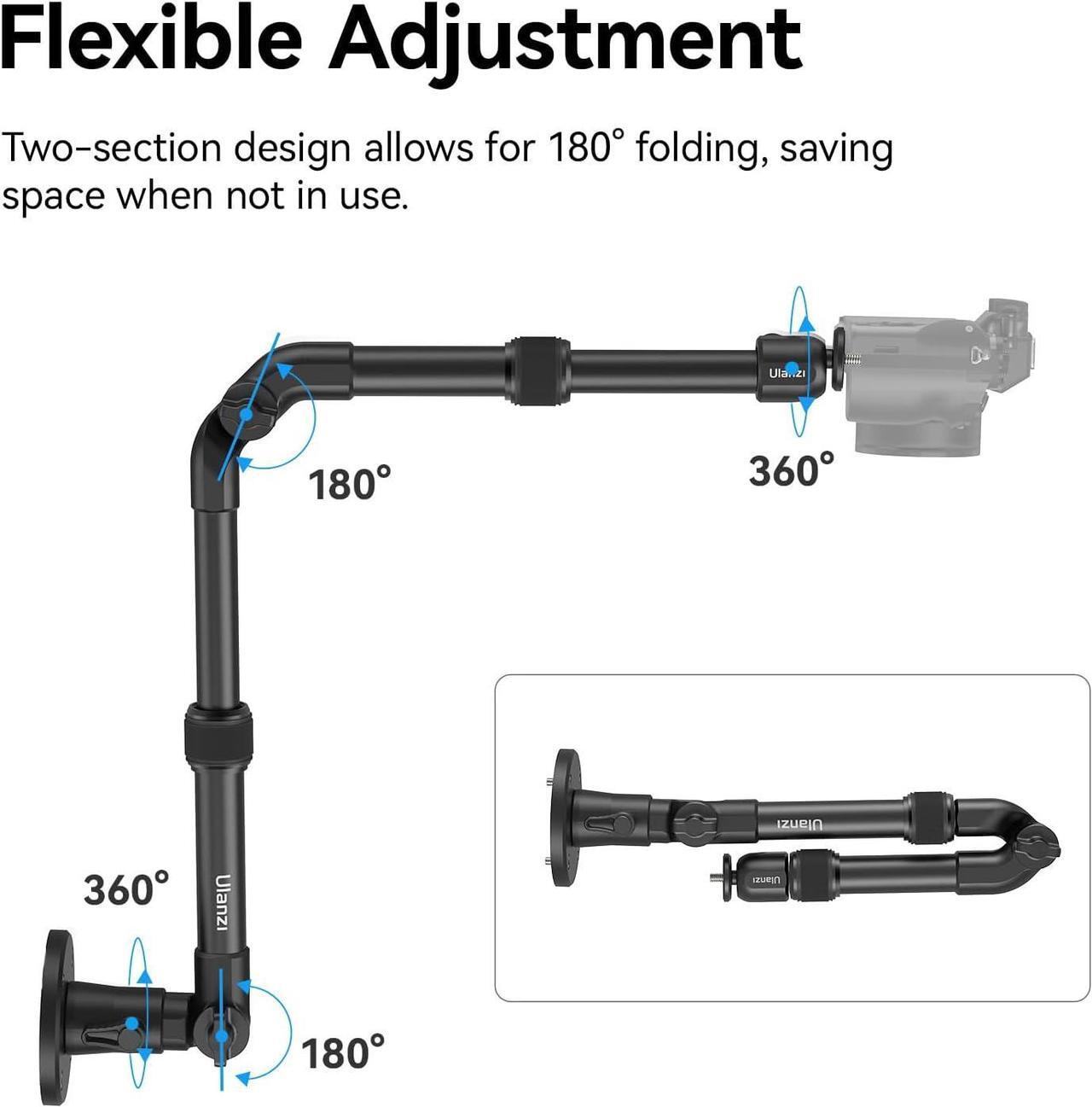 Alt view image 3 of 7 - ZJ04 Magic Arm Camera Wall Mount Overhead Mount, 70cm/27.6inch Aluminum Adjustable Articulating Arm w 1/4" Ball Head for Cameras DSLR Lights Mount for Live Streaming/Photo Video Shooting