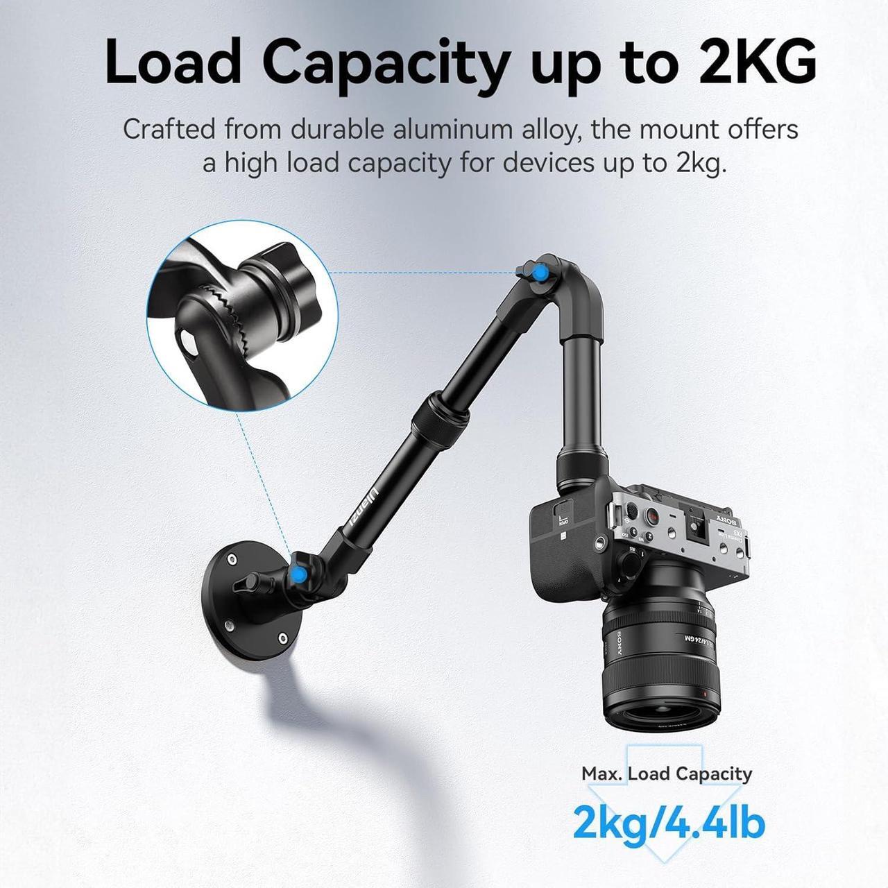 Alt view image 6 of 7 - ZJ04 Magic Arm Camera Wall Mount Overhead Mount, 70cm/27.6inch Aluminum Adjustable Articulating Arm w 1/4" Ball Head for Cameras DSLR Lights Mount for Live Streaming/Photo Video Shooting