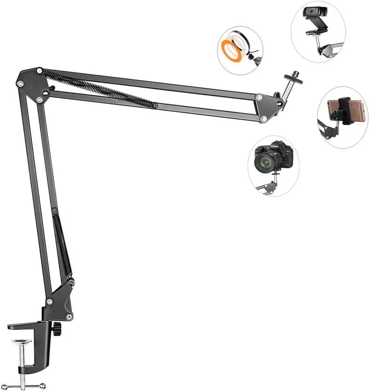 Main image of Overhead Tripod Mount for Camera Webcam Ring Light, Flexible Over Head Arm for iPhone with Phone Holder and Ball Head, Table Stand Accessory for Phone Video Recording Live Stream