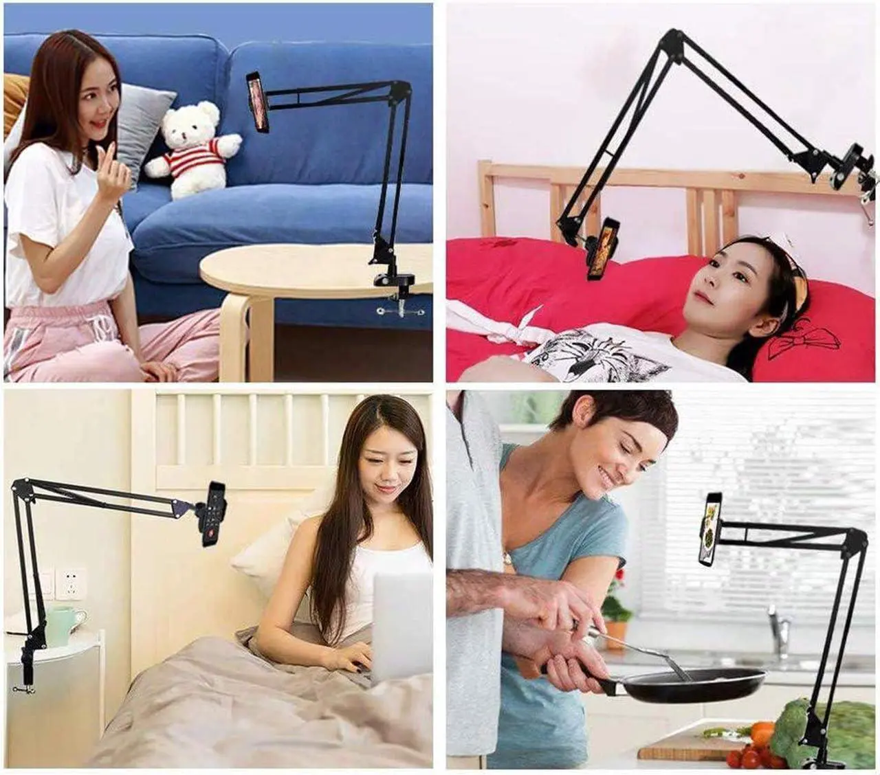 Alt view image 6 of 6 - Overhead Tripod Mount for Camera Webcam Ring Light, Flexible Over Head Arm for iPhone with Phone Holder and Ball Head, Table Stand Accessory for Phone Video Recording Live Stream