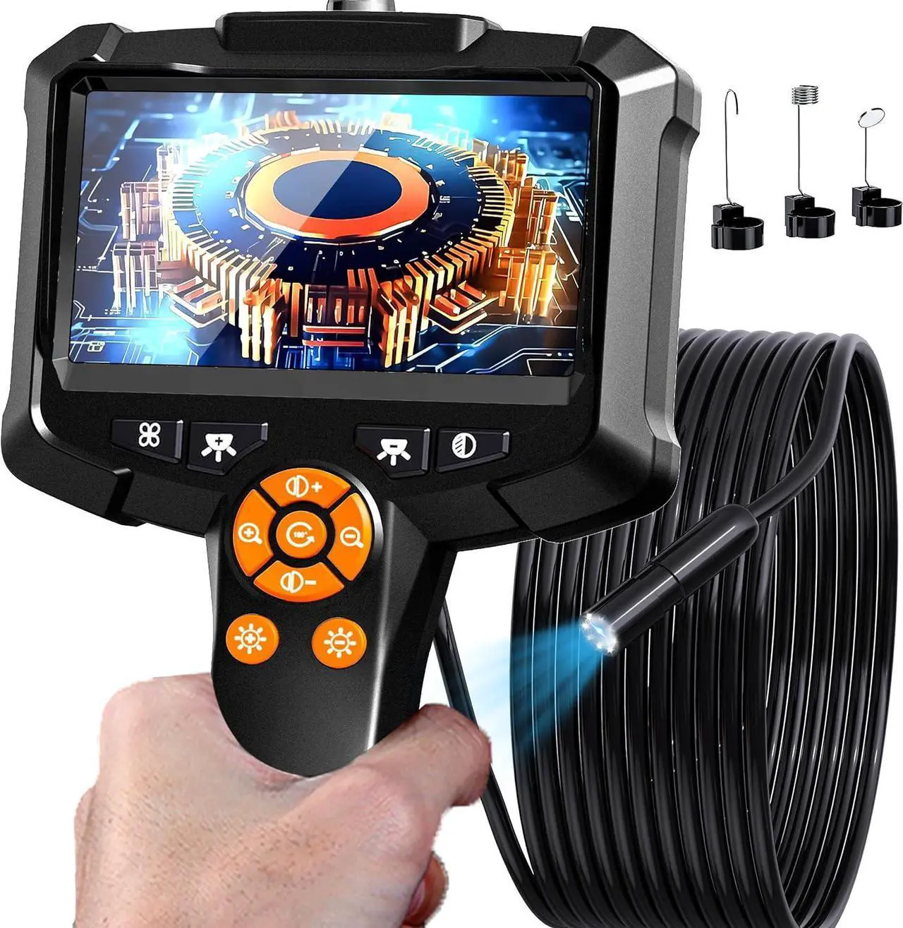 Main image of Endoscope Camera with Light, 1080P HD Borescope Tools with 8 Adjustable LED Lights, 4.3" Endoscope with 16.4ft Semi-Rigid Snake Camera, IP67 Waterproof Inspection Borescope, Gadgets for Men