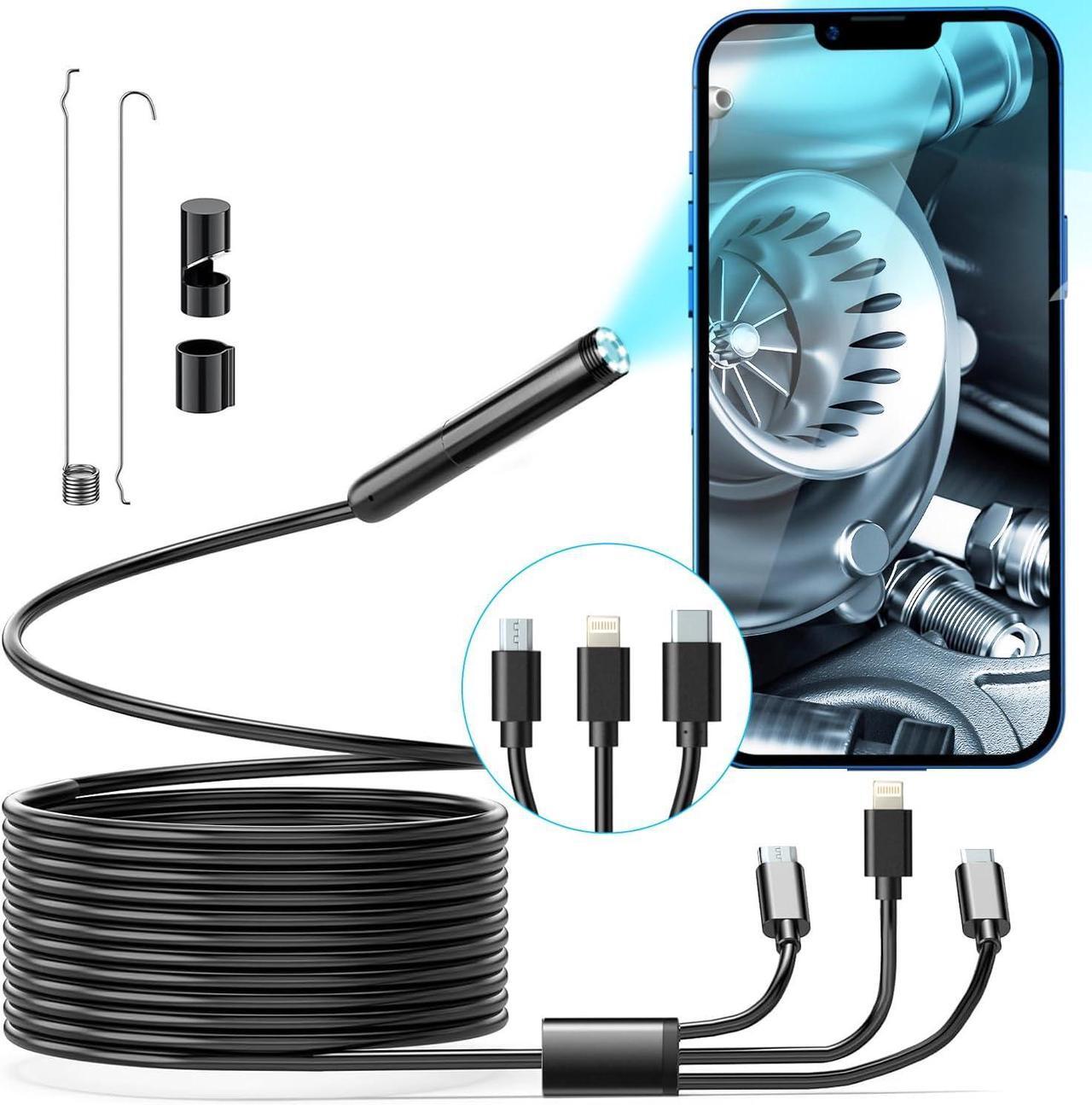 Main image of Wireless Endoscope, Wi-Fi Industrial Borescope with 6 LED Lights, 7.9mm 3 in 1 USB Snake Camera, Waterproof IP67 Inspection Camera for OTG Android, iPhone (10ft, Type-C, Micro, Lightning)