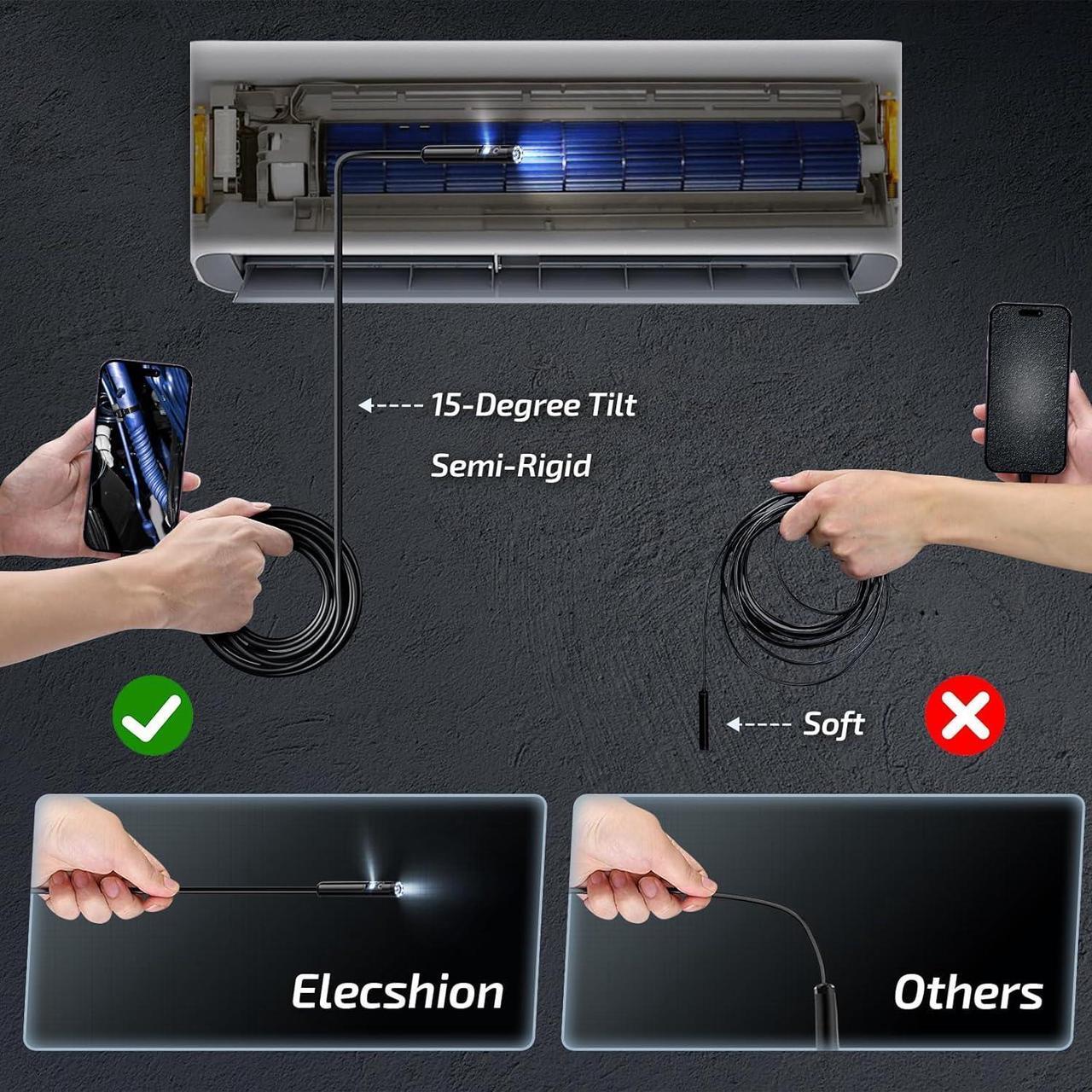 Alt view image 5 of 7 - Endoscope Camera with Light, 1920P Borescope Camera with 8+1 Adjustable LED Lights, Semi-Rigid Cable 16.5FT, IP67 Waterproof for iPhone, iPad, Samsung,Cool Gadgets for Men