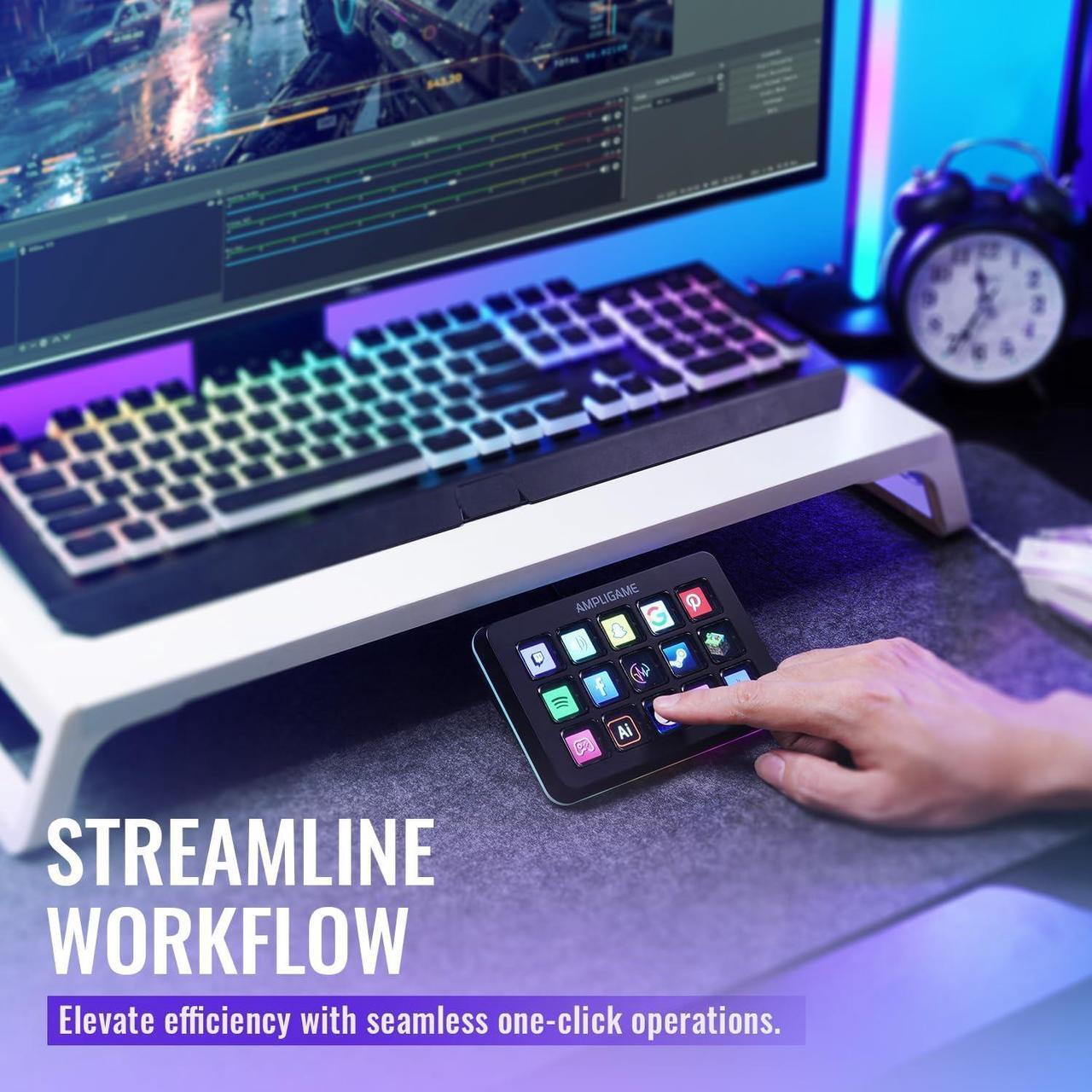 Alt view image 3 of 7 - Stream Controller with 15 Macro Keys, Streaming Keyboard with Trigger Actions in OBS/Twitch/YouTube/Streamlabs, Shortcut Buttons Keypad Works with Mac and PC