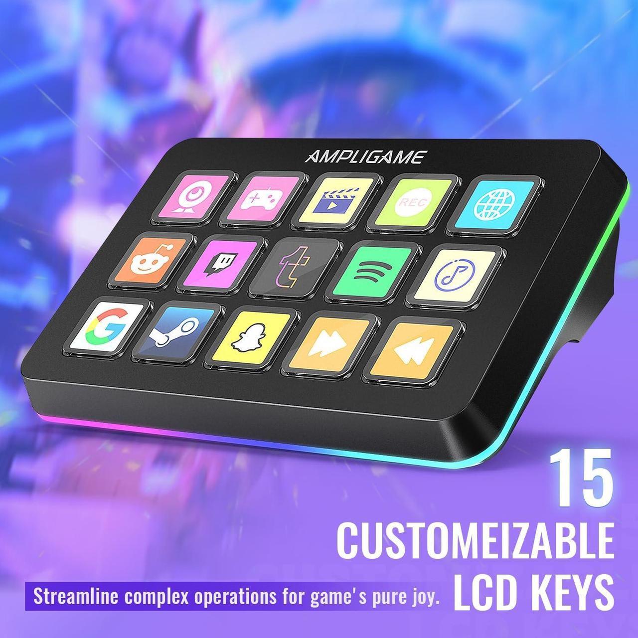 Alt view image 2 of 7 - Stream Controller with 15 Macro Keys, Streaming Keyboard with Trigger Actions in OBS/Twitch/YouTube/Streamlabs, Shortcut Buttons Keypad Works with Mac and PC