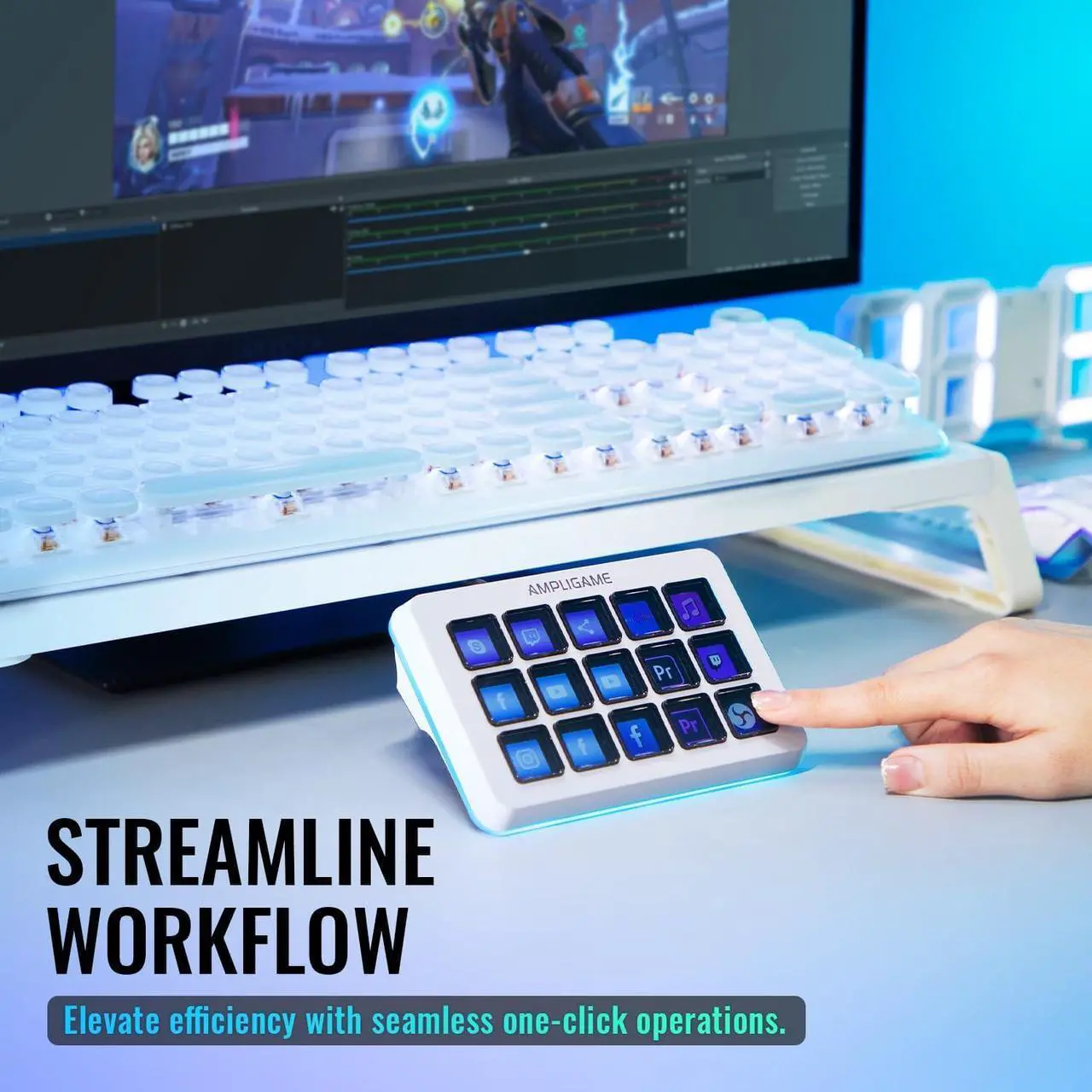 Alt view image 3 of 7 - Stream Controller with 15 Macro Keys, Streaming Keyboard with Trigger Actions in OBS/Twitch/YouTube/Streamlabs, Shortcut Buttons Keypad Works with Mac and PC White