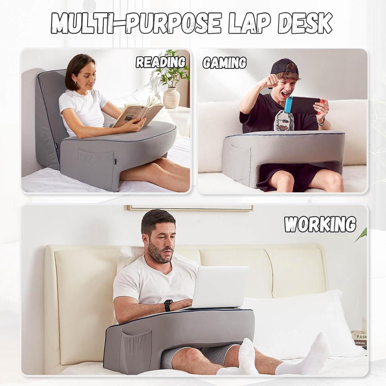 Alt view image 2 of 7 - Lap Desk Pillow, Lap Pillow for Laptop, Memory Foam Bed Desk Pillow for Working, Gaming, Reading, Crocheting in Bed Couch(Grey)