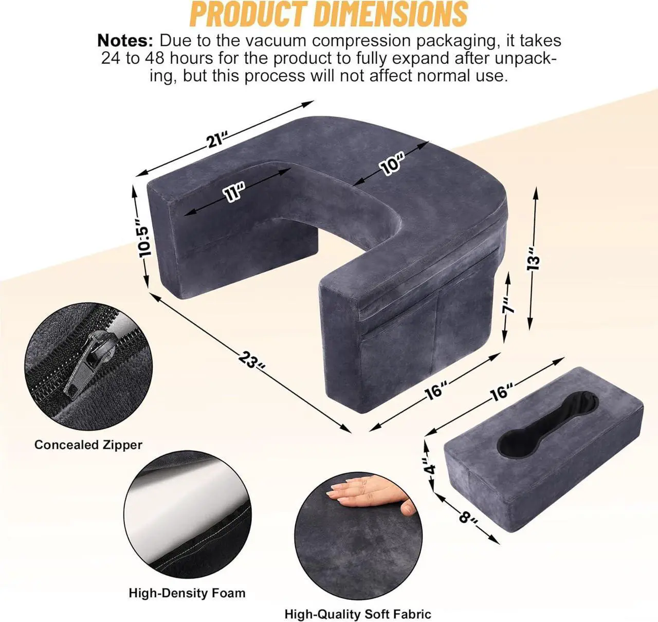 Alt view image 2 of 7 - Reading Pillow & Gaming Pillow for Lap, Lap Desk Pillow for Gaming with Coaster, Soft Arm Rest Pillow for Adult, Memory Foam Bed Rest Pillows for Reading, Working, Sitting in Bed Floor Sofa, Grey