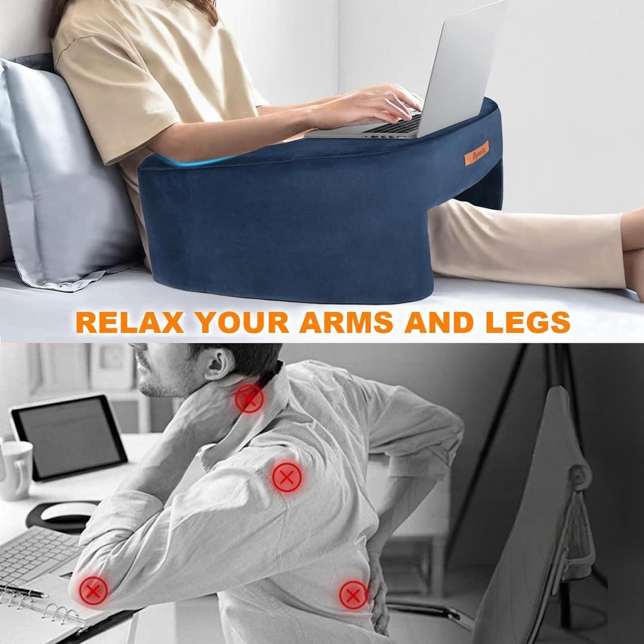 Alt view image 4 of 7 - Reading Pillow for Gaming, Lap Desk Pillow for Laptop, Extra Large Arm Rest Pillow for Adult Working, Playing, Crocheting, Steam Deck Switch/Sitting in Bed Floor Couch Sofa Blue
